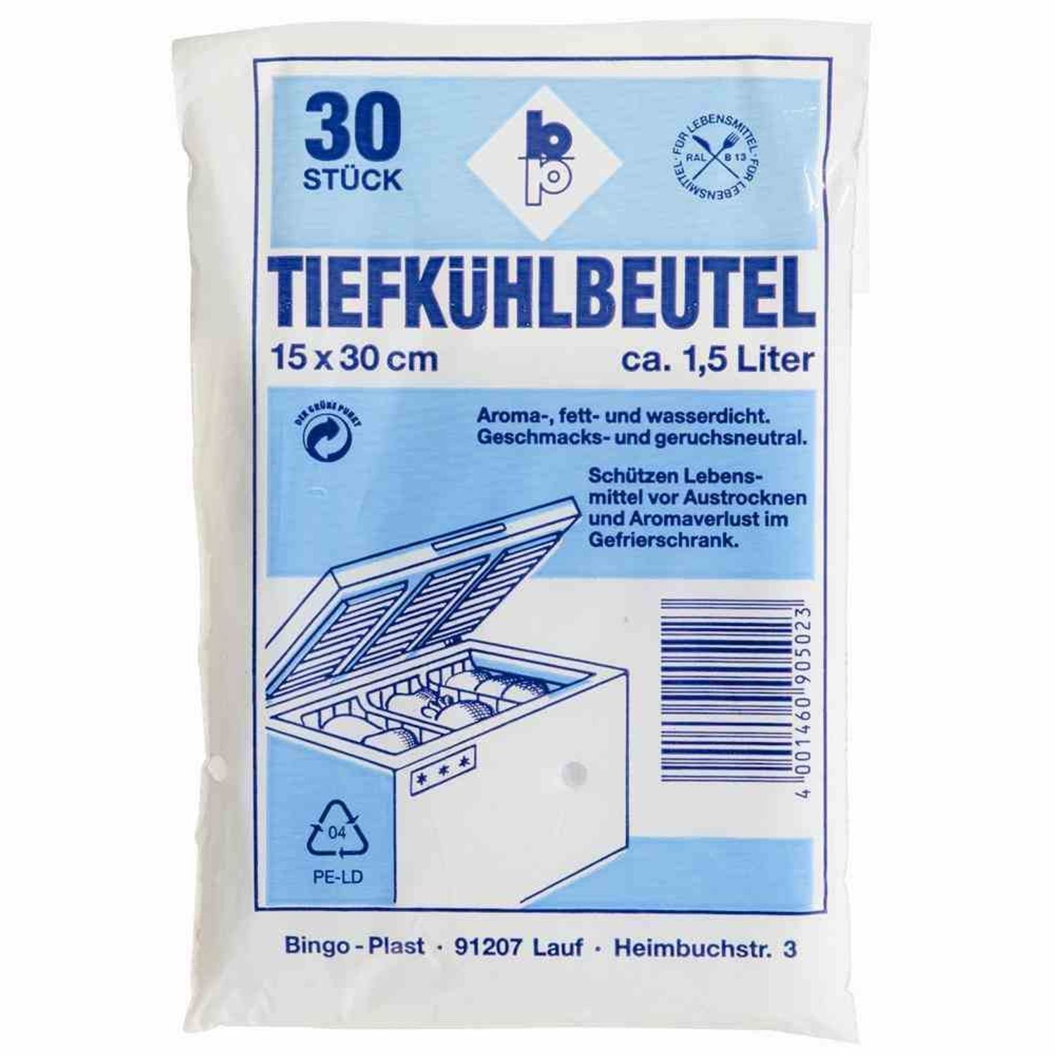 Bingo-Plast Gefrierbeutel Tiefkühlbeutel 1,5 l, 15 x 30 cm, 30 Stück