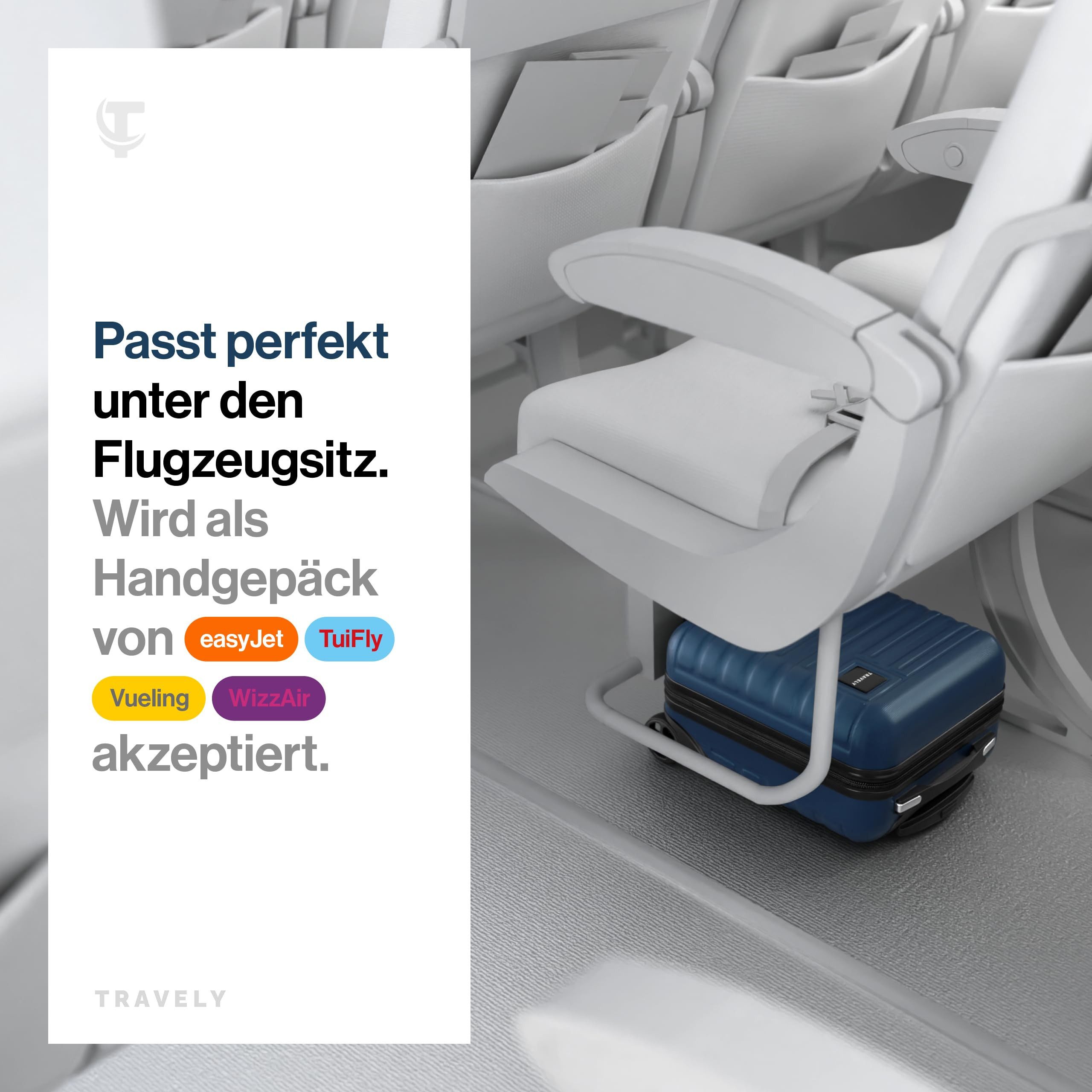 Travely Koffer Polycarbonat Koffer - Reisekoffer, Hartschalenkoffer, Trolley, 2 Rollen, Handgepäck Koffer 40x30x20cm