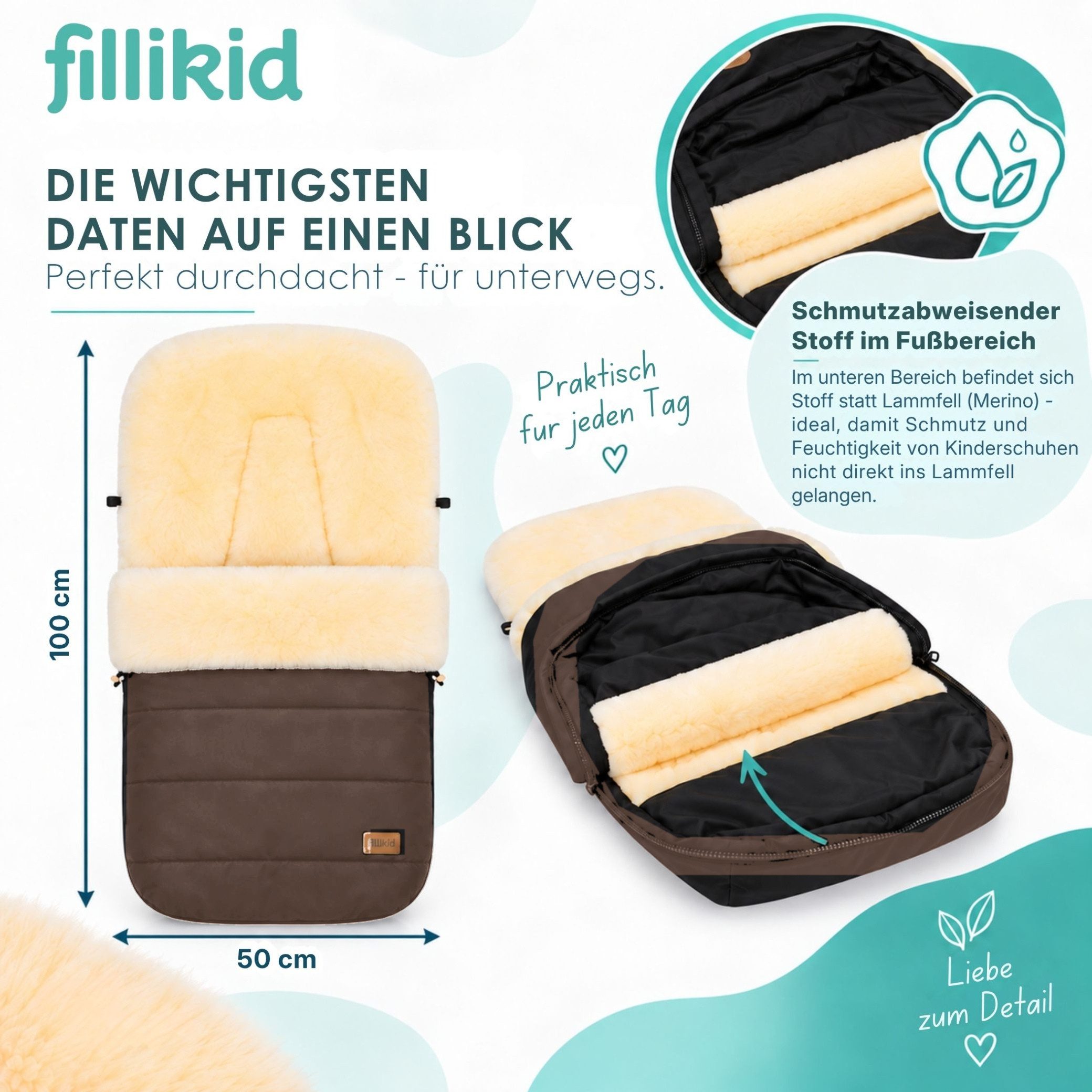 Fillikid Fußsack Winterfußsack Bernina Lammfell Exklusiv, Warmer Winterfußsack mit echtem Merino-Lammfell wasserabweisend und – Bild 4 von 5