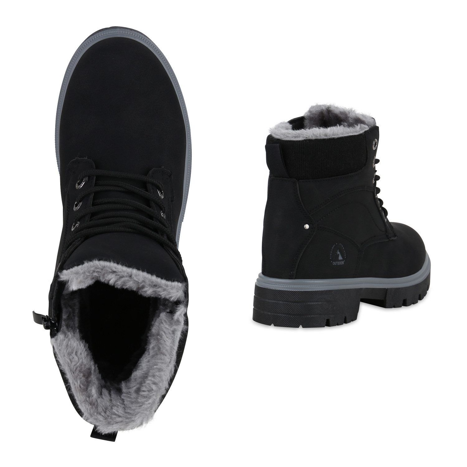 VAN HILL 841423 Stiefelette Damen Warm Gefütterte Worker Boots Stiefeletten Bequeme