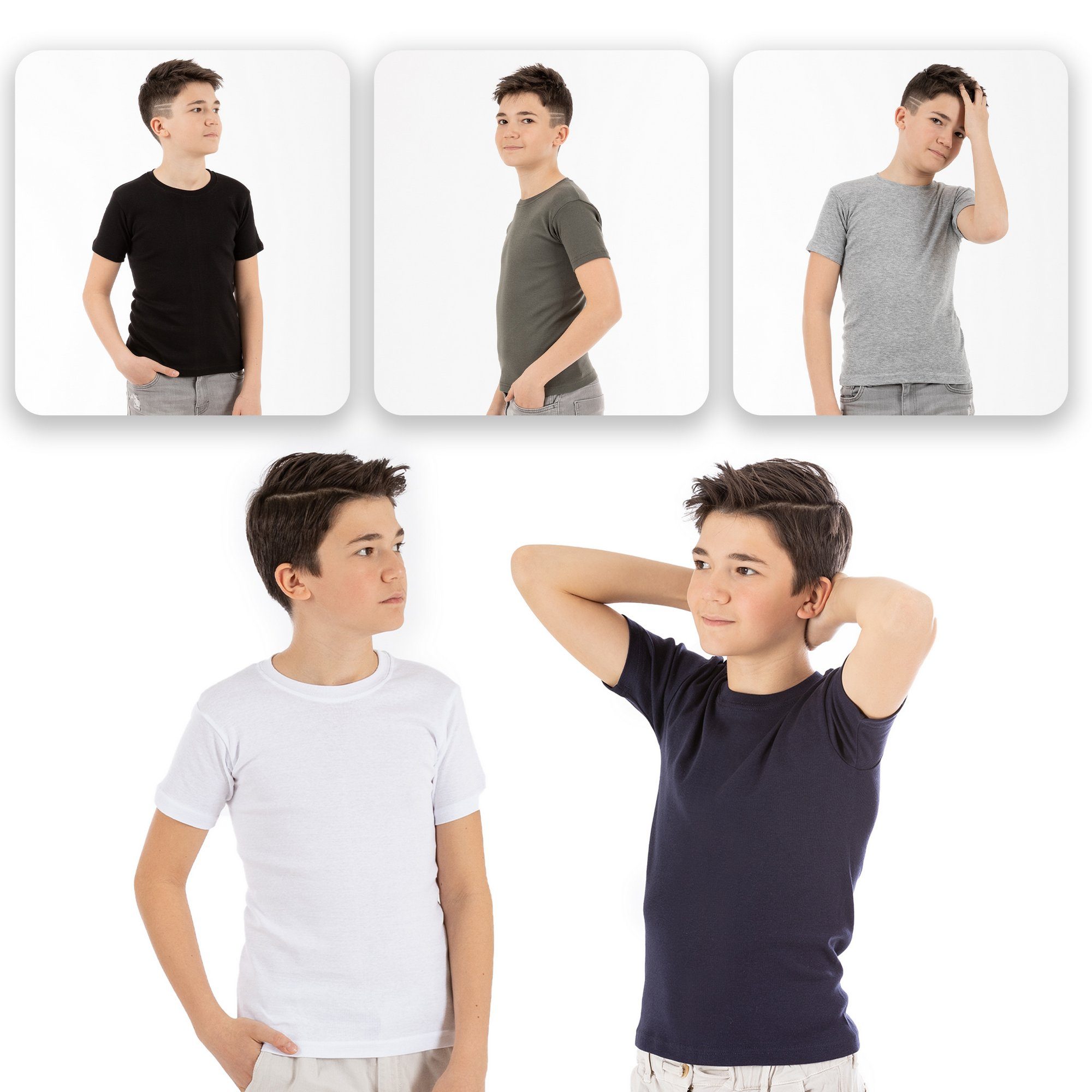 Unterhemd (Spar-Packung, 100% Kurzarm Unterhemd Mix LOREZA T-Shirt - 5-St) Shirt Jungen Baumwolle 5 Mädchen &