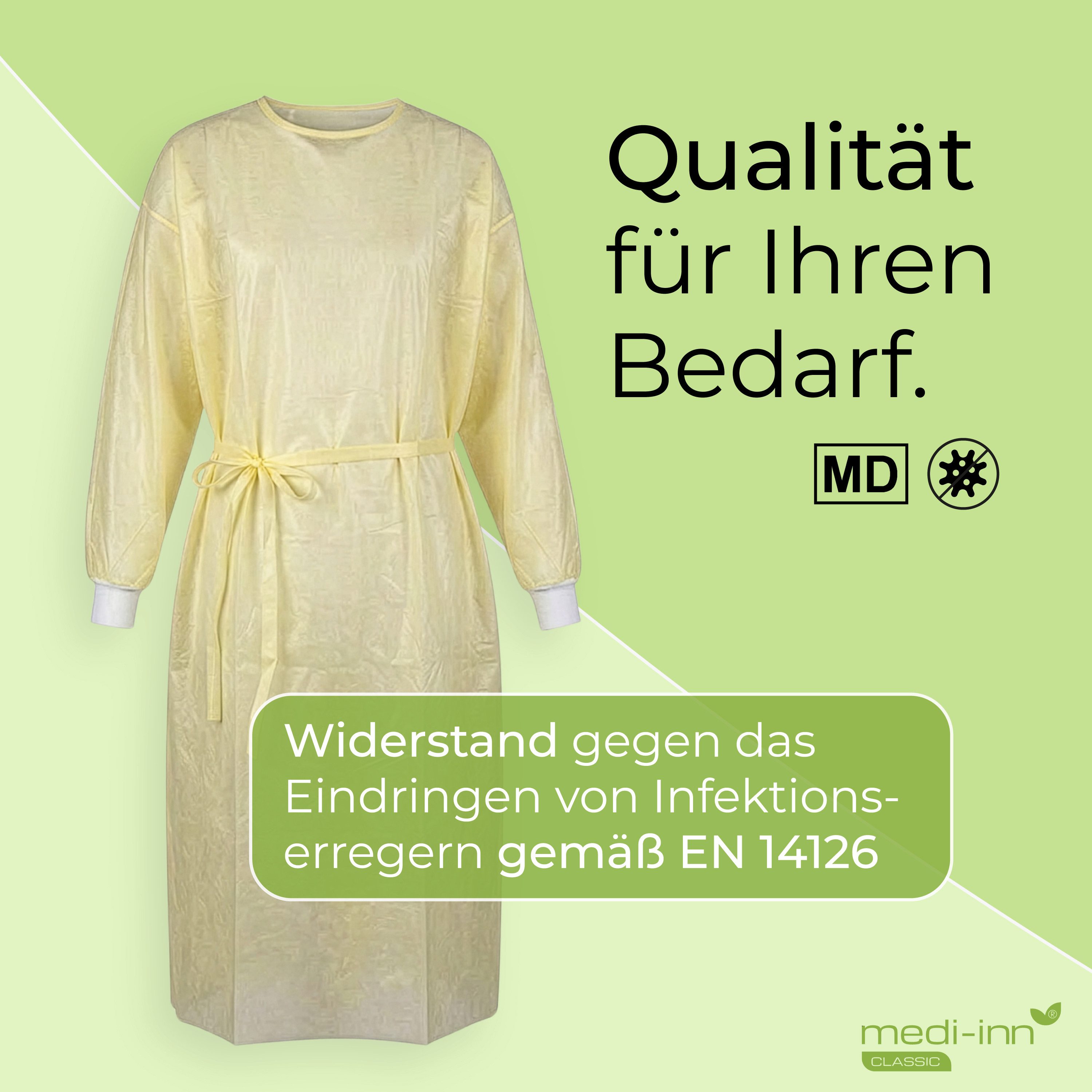 Medi-Inn CLASSIC Kittelschürze PP-Schutzkittel, PE-teilbeschichtet, gelb, Gr. L 139 x 139 cm, (10-tlg) – Bild 3 von 5