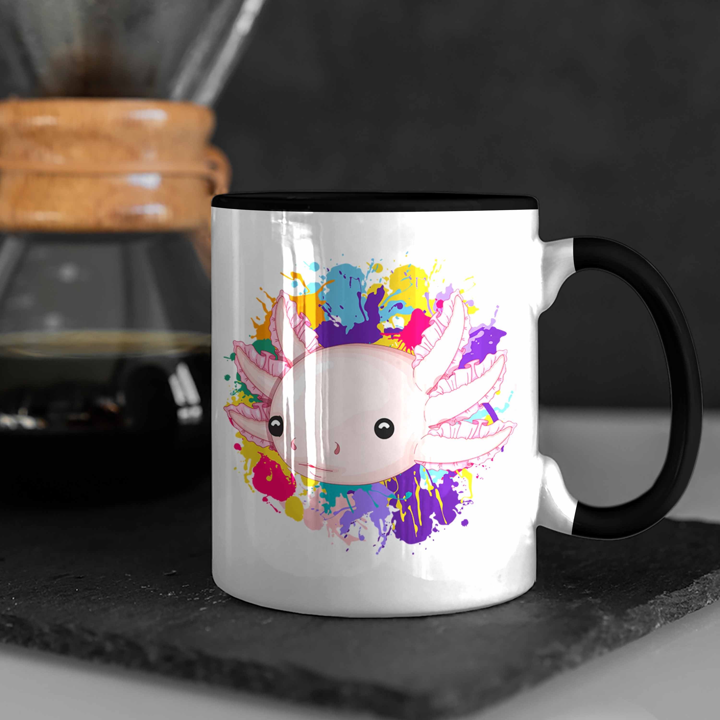 Trendation Tasse Axolotl Tasse Schwarz Schwanzlurch Schwanz-Lur Geschenkidee Geschenk Gamer für