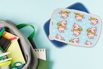 MuchoWow Lunchbox Schwein - Schal - Kinder - Weihnachten - Schnittmuster, Kunststoff, (2-tlg), Brotdose für kindergarten, Vesperbox, Snackbox, Brotbox, Jungen