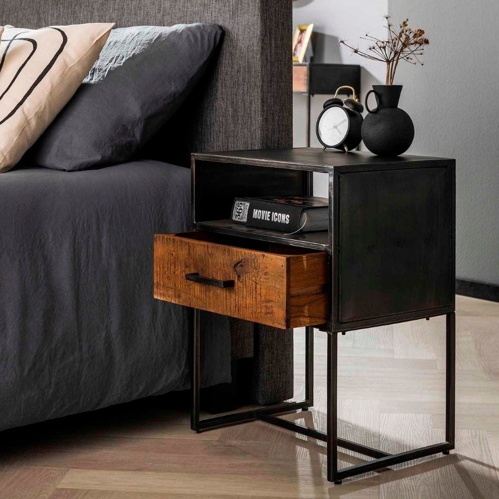 Schwarz-matt, Metall Schublade RINGO-Living Beistelltisch Bronze-matt und Möbel Dayita in Nachttisch mit