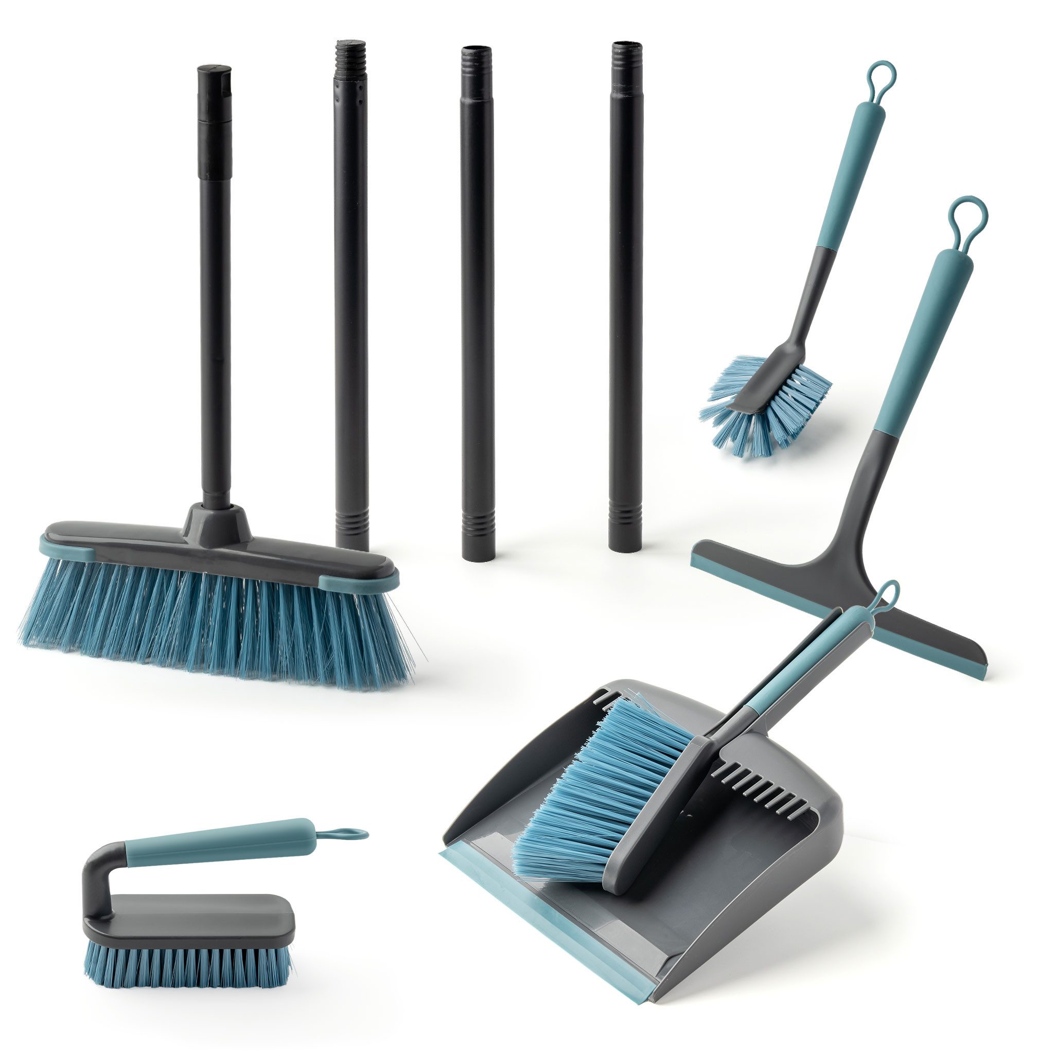 Spetebo Reinigungs-Set mit Besen Kehrschaufel Spülbürsten und Flitsche, (Haushalt, 1-St., mit Besen), 6-teilig