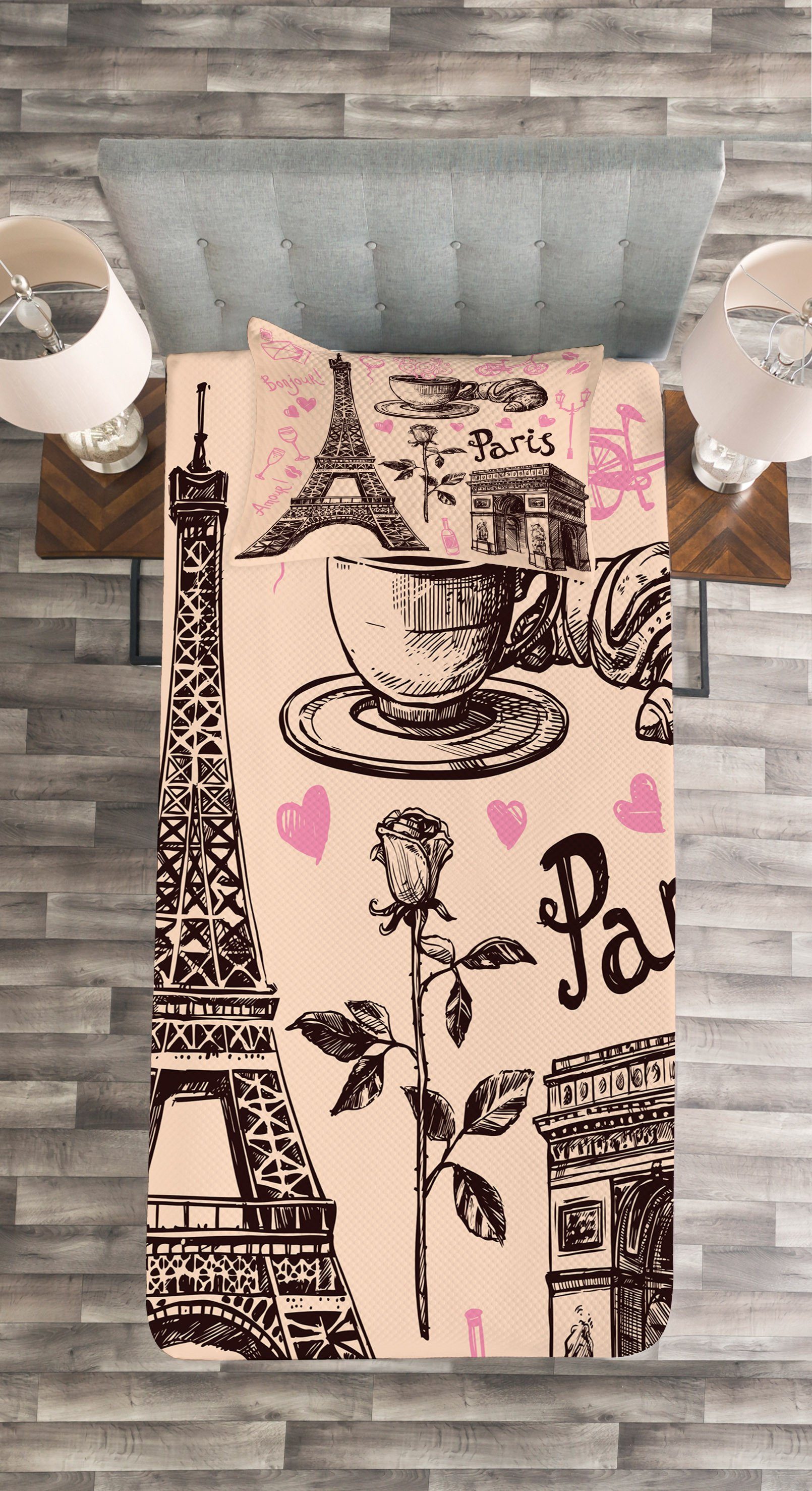 Set Kissenbezügen Eiffel mit Paris Waschbar, Abakuhaus, Eiffelturm Tagesdecke in Bäckerei