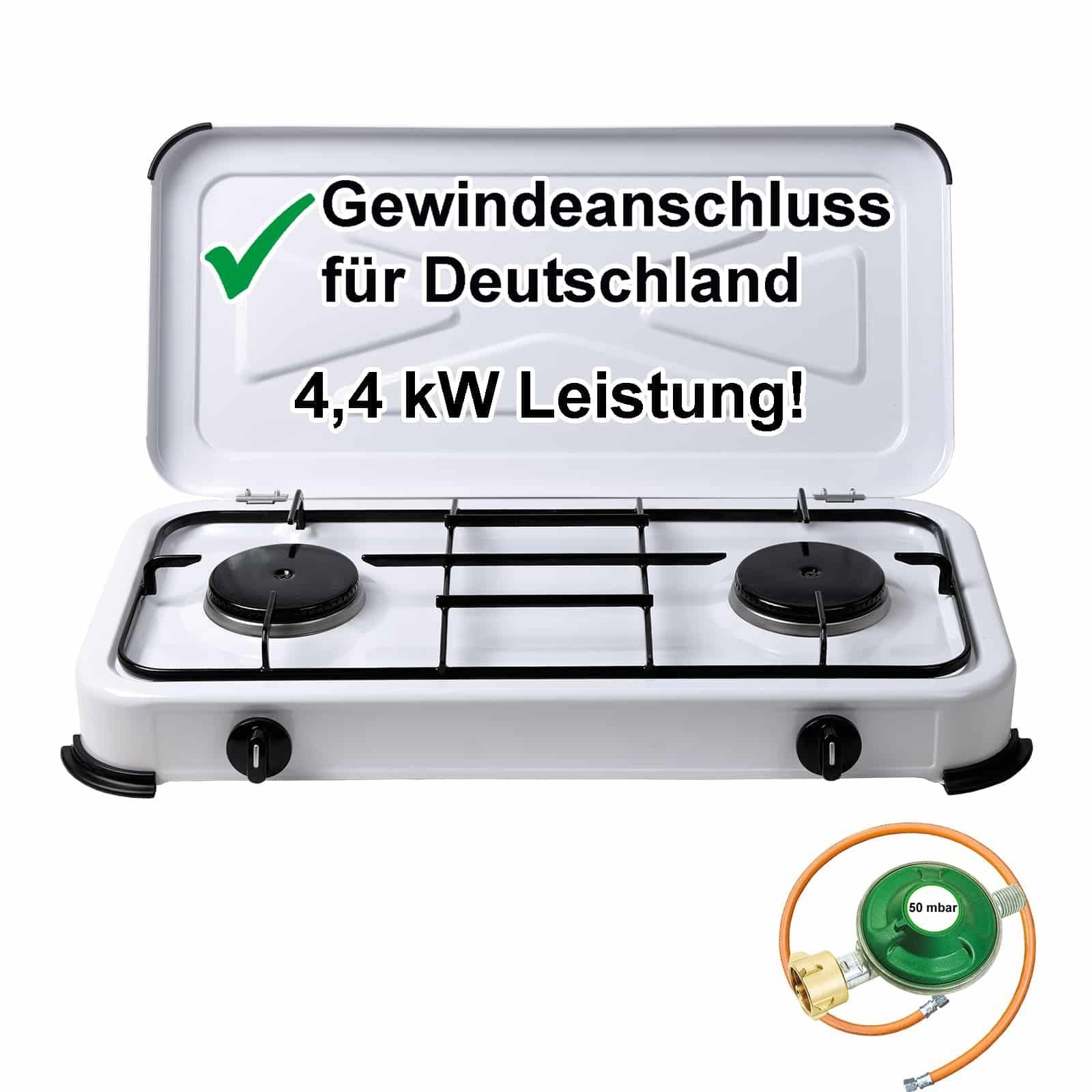 Gaskocher 2 flammig 50mbar Propan Gas Campingkocher 4,4 kW Gas-Kochfeld Gasherd