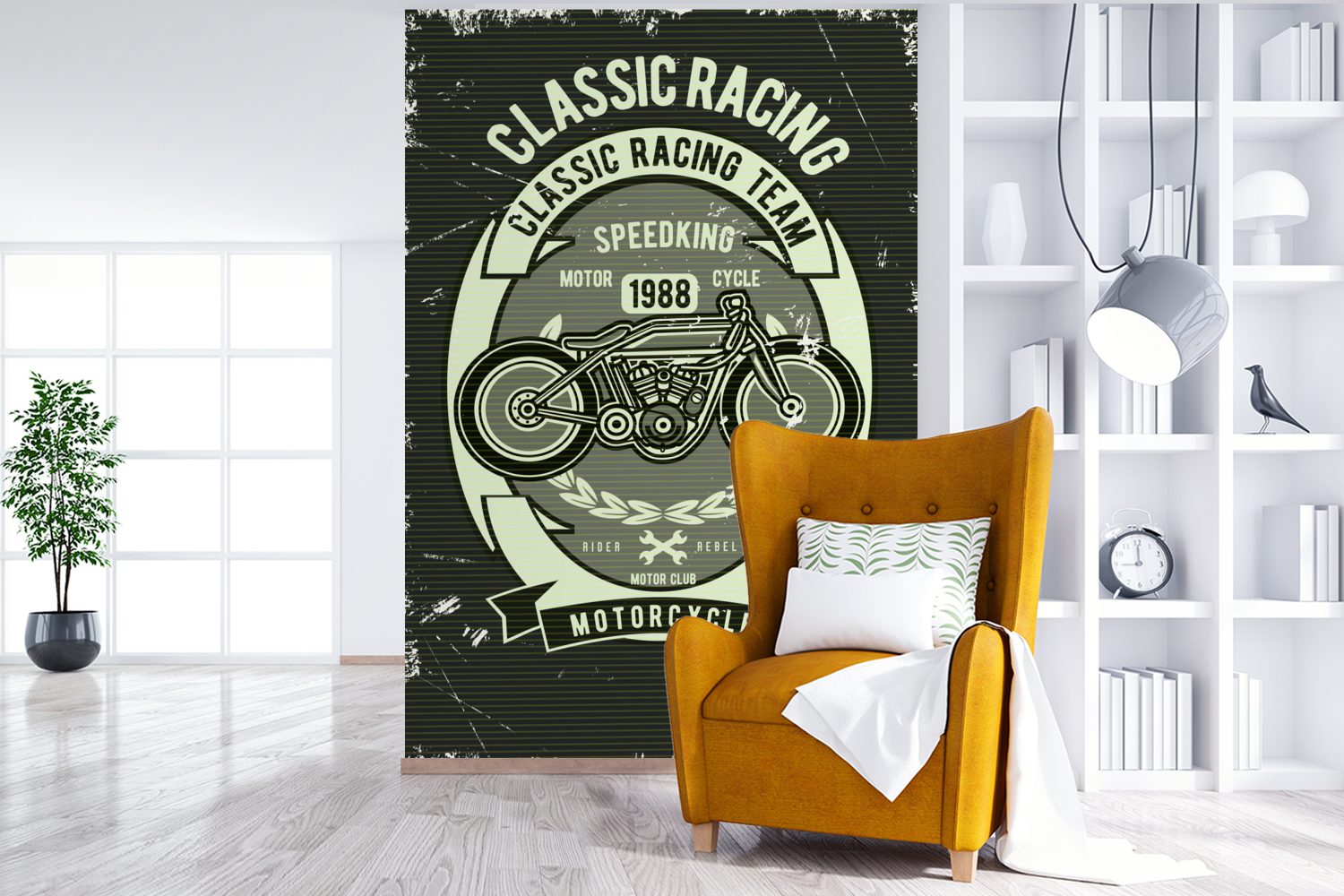 MuchoWow Fototapete Motorrad - Vintage für - bedruckt, Wohnzimmer, (3 Montagefertig St), Zitat, Matt, - Vinyl Wandtapete Illustration Tapete