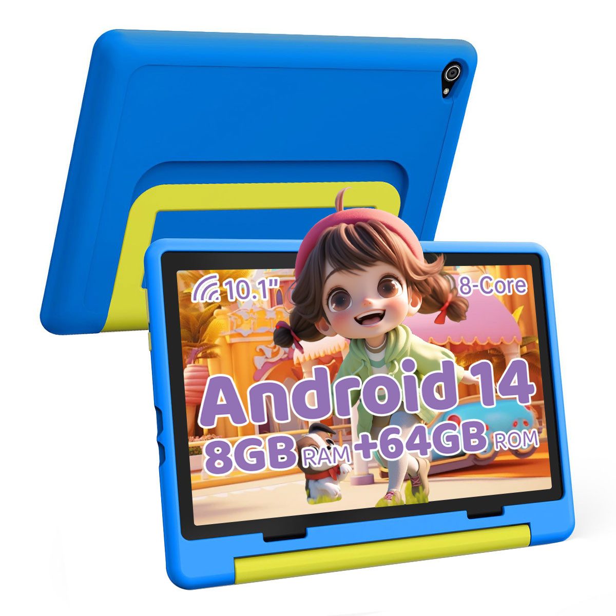 BUFO 10'' Android 14 Octa Core 64GB 1280x800 HD IPS WiFi 6 Lern Kinder Tablet (10", 64 GB, Android 14, 5G WiFi, Kids Bumper Blau, Elterliche Kontrolle, Anti-Blaulicht)