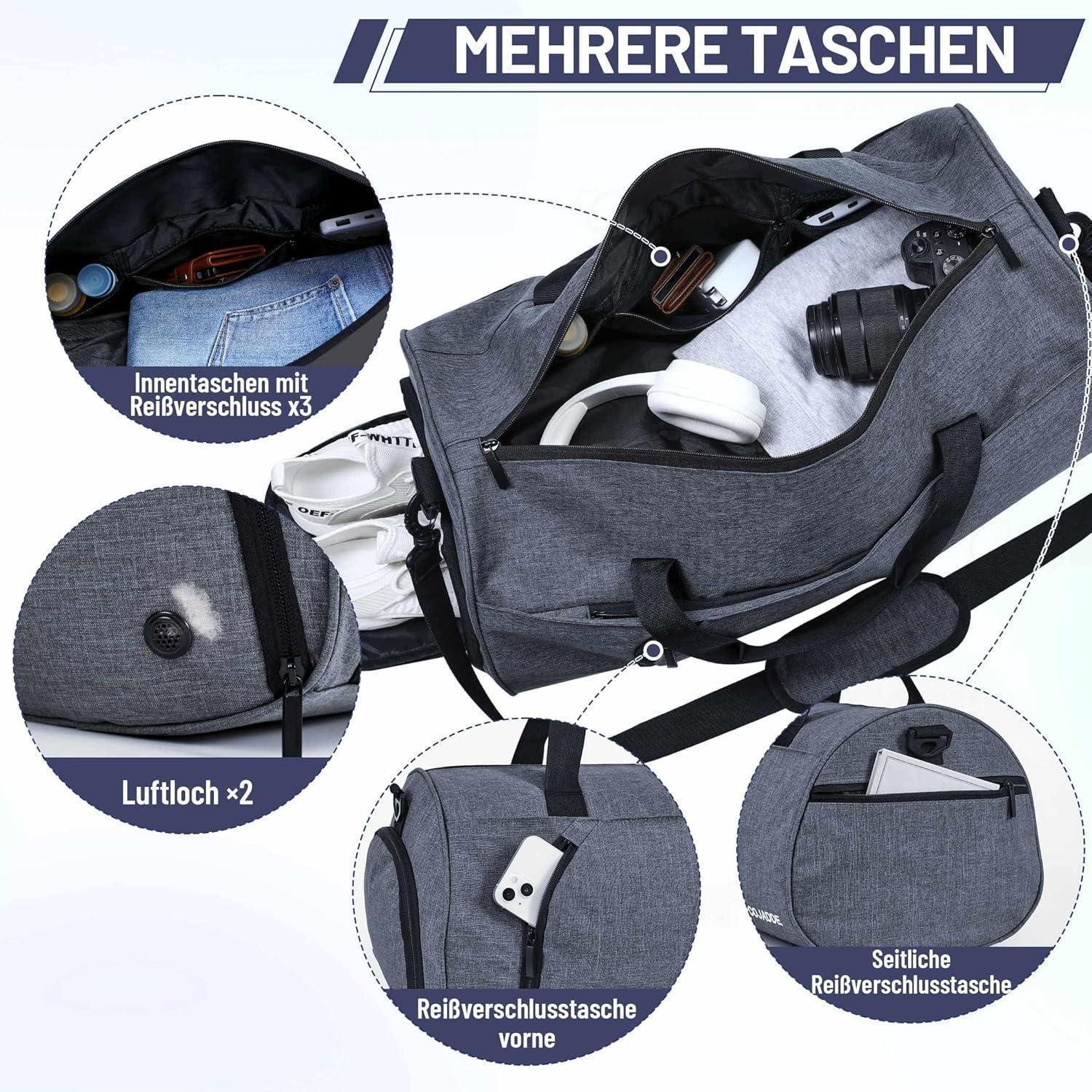 LuxusKollektion Sporttasche Sporttasche Duffel Schuhfach Nassfach Handgepäcktasche 45L Grau