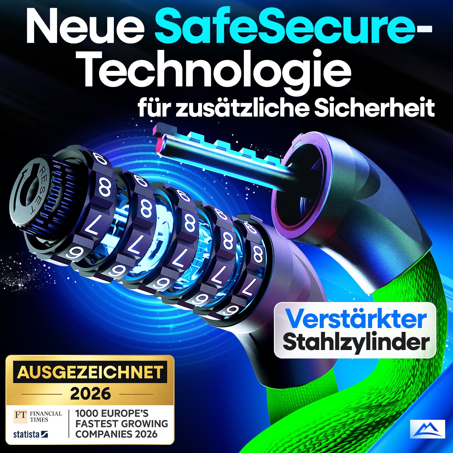 Nextcover Kettenschloss NEXTCOVER® Fahrradschloss LockOne mit Zahlencode oder Schlüssel