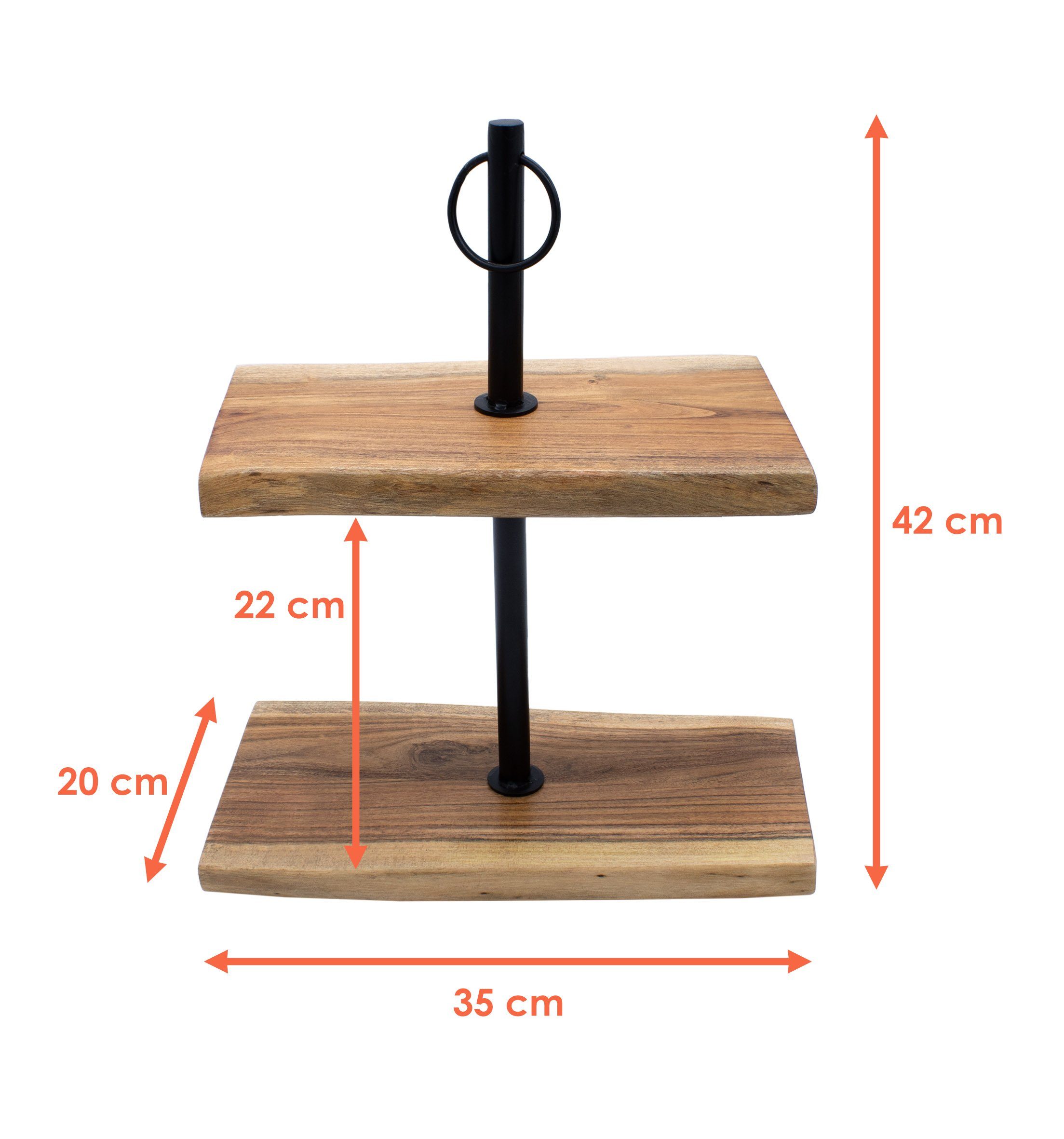 Spetebo Etagere Etagere natur - 42 x 35 cm, Akazien Holz, Metall, (Packung, 1 tlg), Holz Serviertablett mit 2 Etagen