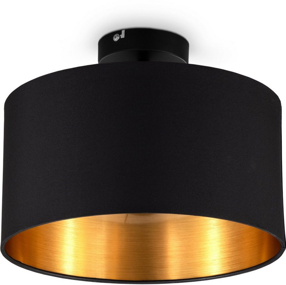 B.K.Licht Deckenleuchte BK_SD1420 Deckenlampe, mit Stoffschirm, Ø30cm,  Schwarz-Gold, E27, ohne Leuchtmittel, 1-Flammige Stoffleuchte, ohne  Leuchtmittel (max. 60W), Retro