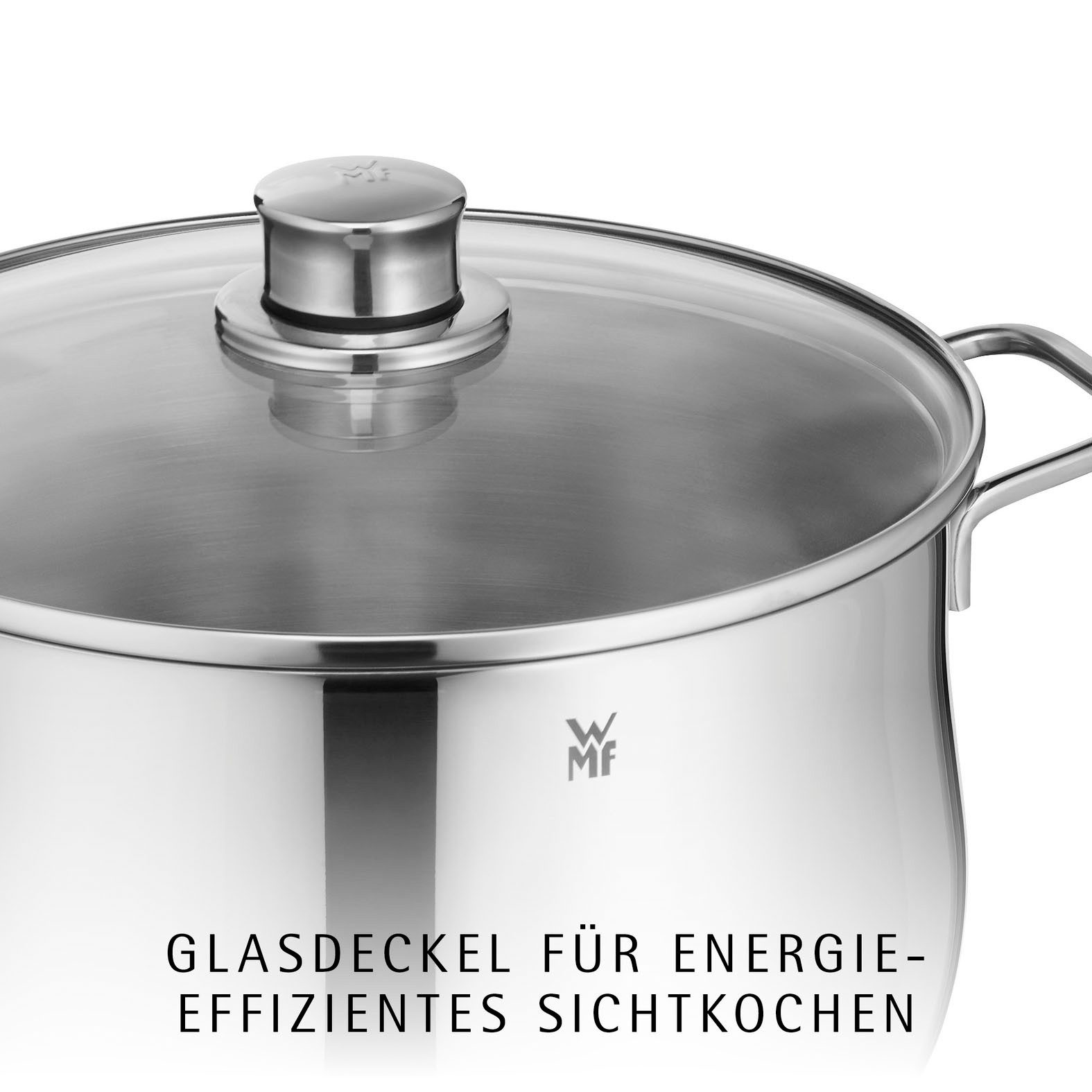 WMF Topf-Set Diadem Plus, Cromargan® Edelstahl Rostfrei 18/10 (Set, 6-tlg), hochglanzpoliert, hochwertiger Glasdeckel, spülmaschinengeeignet