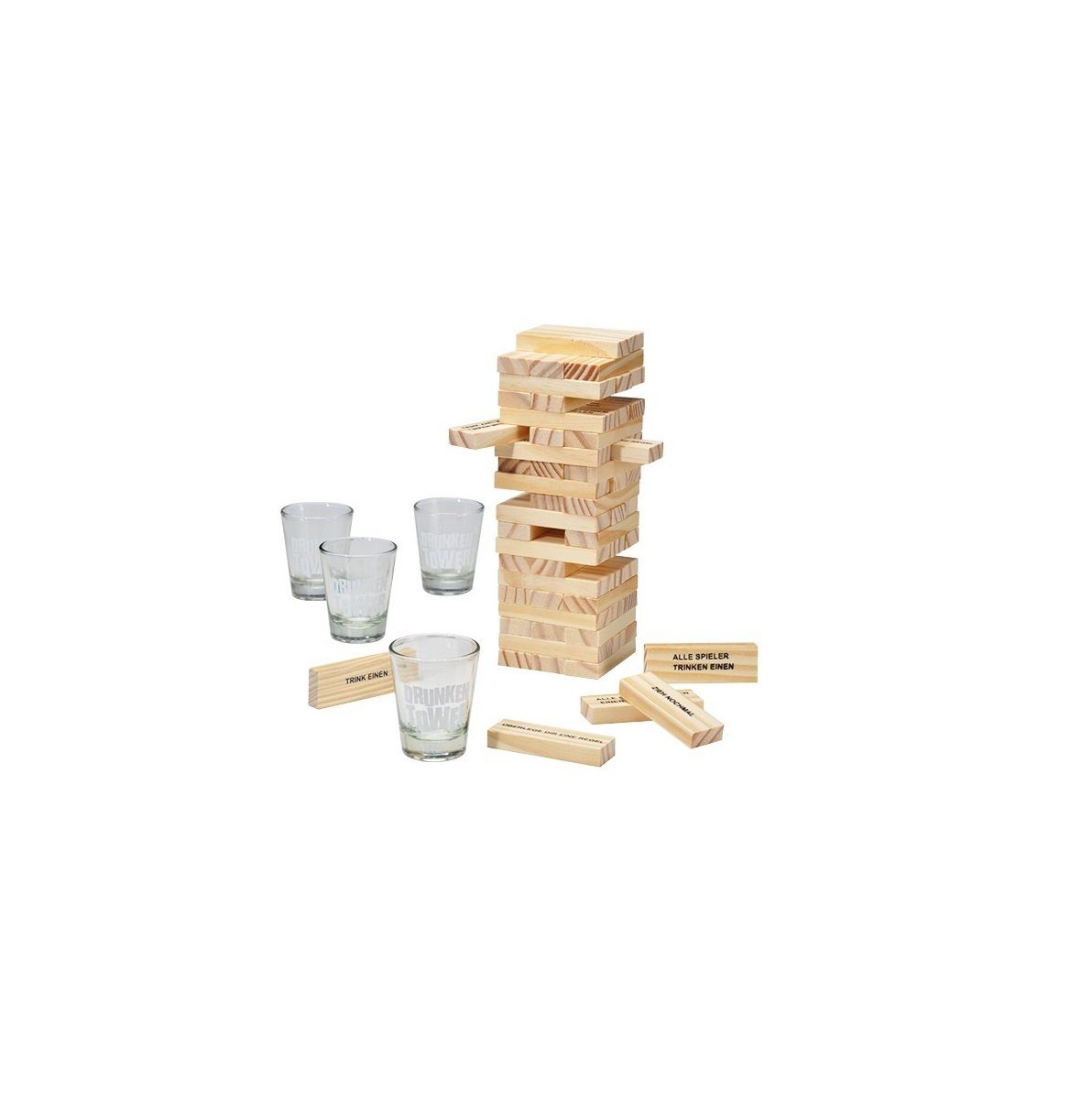 GartenHero Stapelspielzeug Trinkspiel Wackelturm + 4 Gläser Stapelturm Geschicklichkeitsspiel Partyspiel