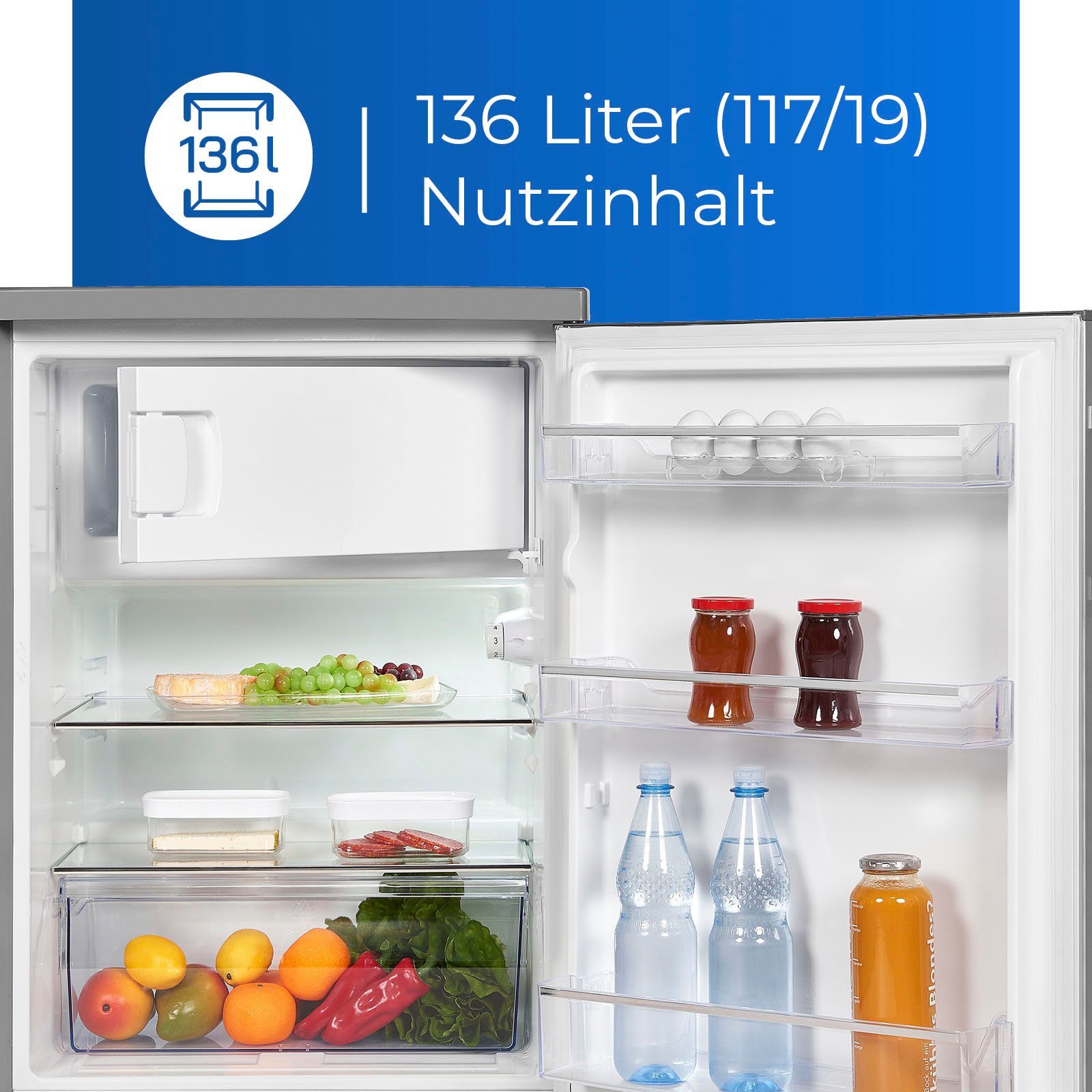 exquisit Kühlschrank KS18-4-H-170E inoxlook, 85,0 cm cm hoch, edelstahl 60,0 breit optik