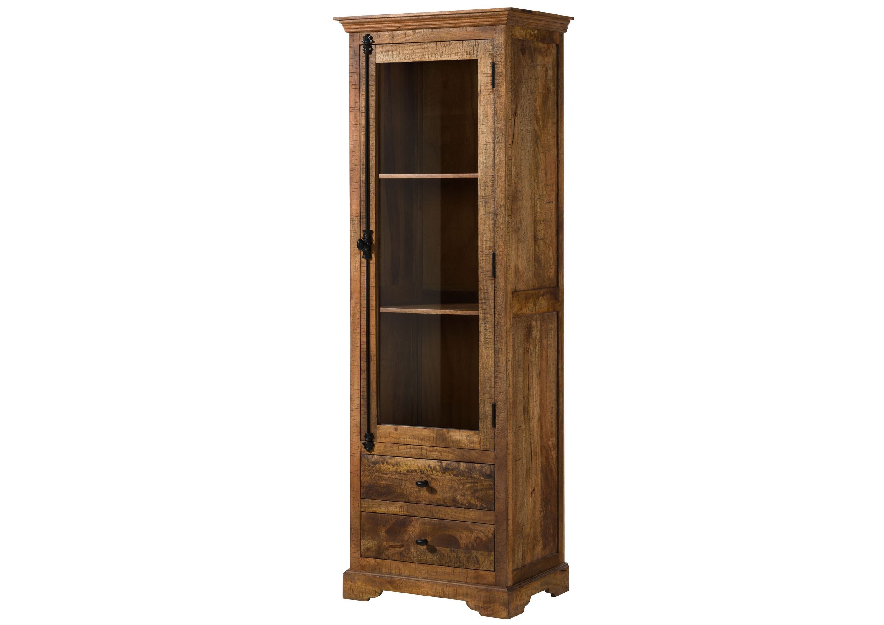 Massivmoebel24 Standvitrine RODEZ (Vitrine Mango 65x45x190 dunkelbraun geölt RODEZ #151) Vitrine Mango 65x45x190 dunkelbraun geölt RODEZ #151