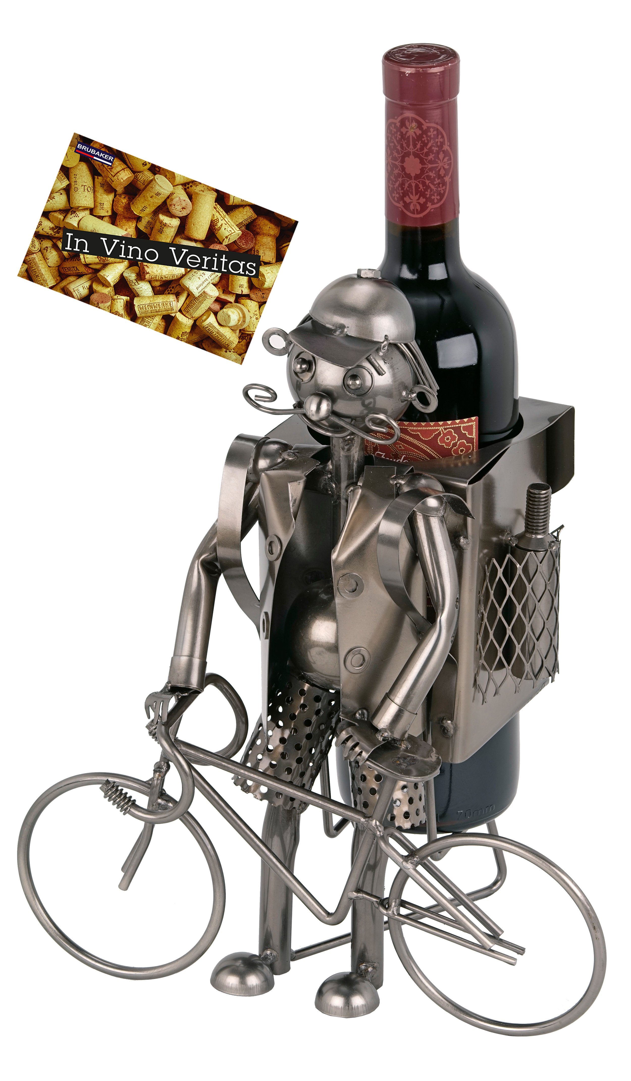 BRUBAKER Weinflaschenhalter Fahrradfahrer Flaschenhalter, (inklusive Grußkarte), Weinhalter Metall Skulptur, Wein Geschenk Kurier mit Fahrrad