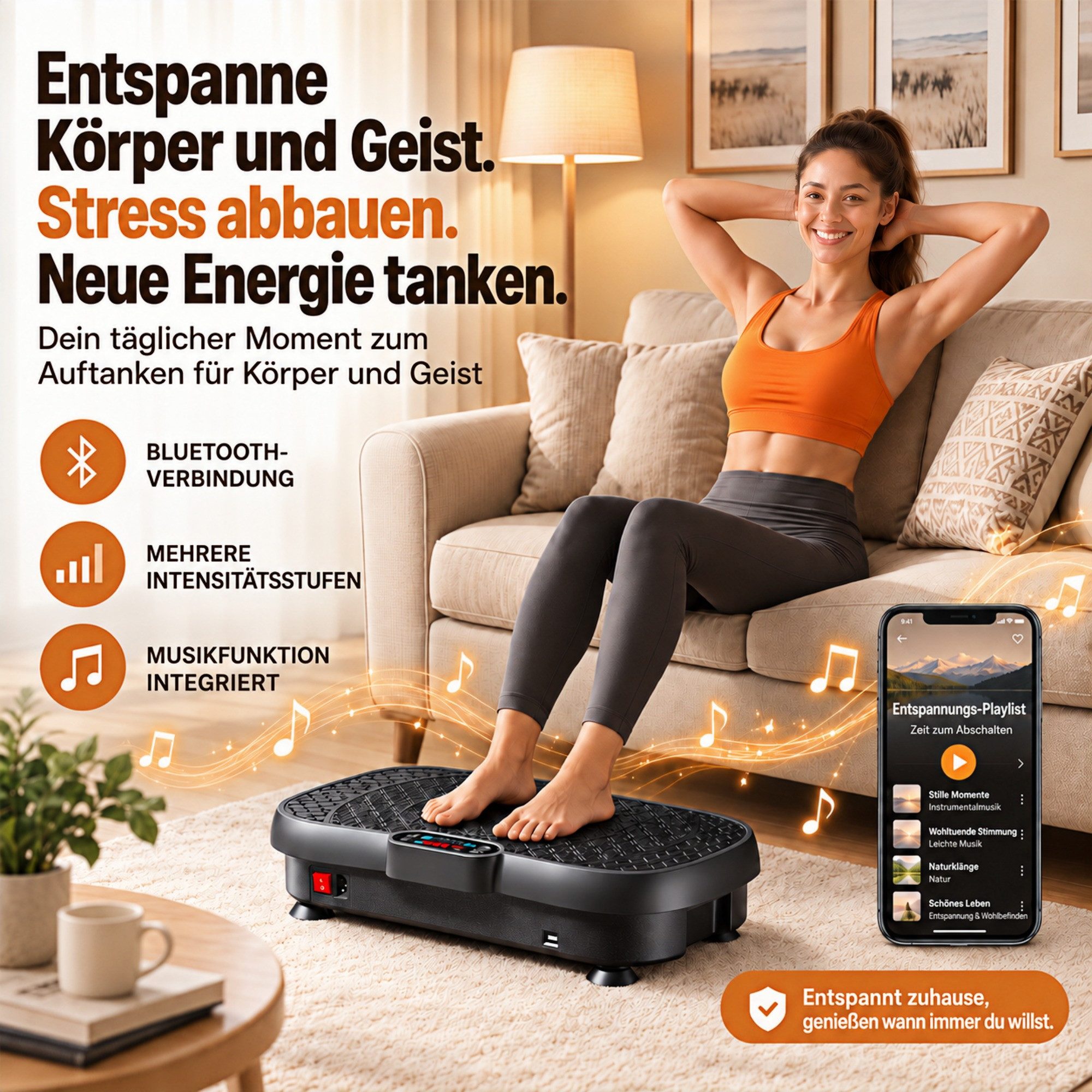 GIDGIMO Vibrationsplatte Power-S200 Vibrationsplatte 180 Geschwindigkeitsstufen, 5 Programmen, 150 W, 180 Intensitätsstufen, Fernbedienung, Widerstandsbändern,  – Bild 4 von 5