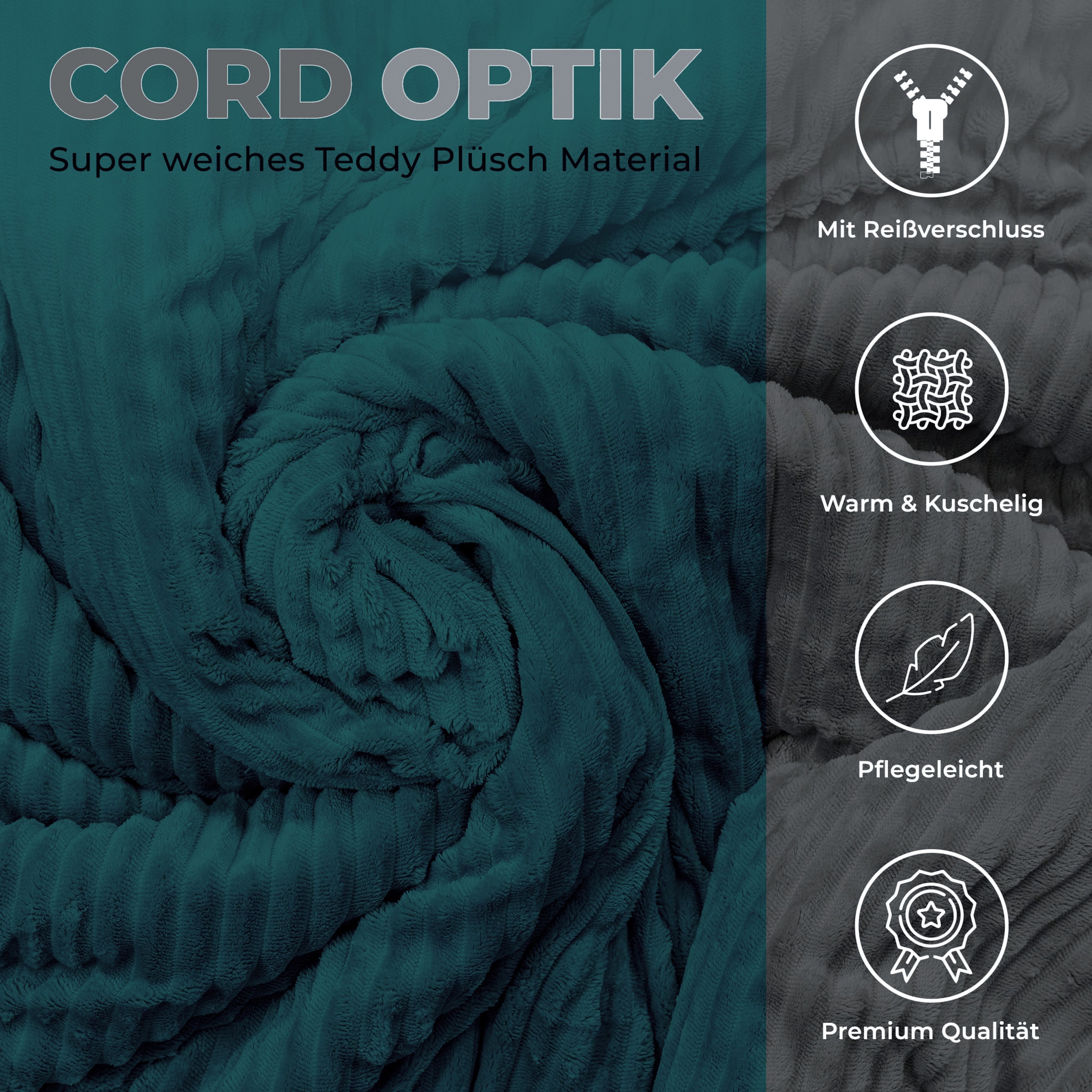 One Home Bettwäsche Winter Cashmere Touch Cord Optik, Fleece, 2 teilig, kuschelig flauschig warmes weiches Flanell Teddy Plüsch – Bild 5 von 5
