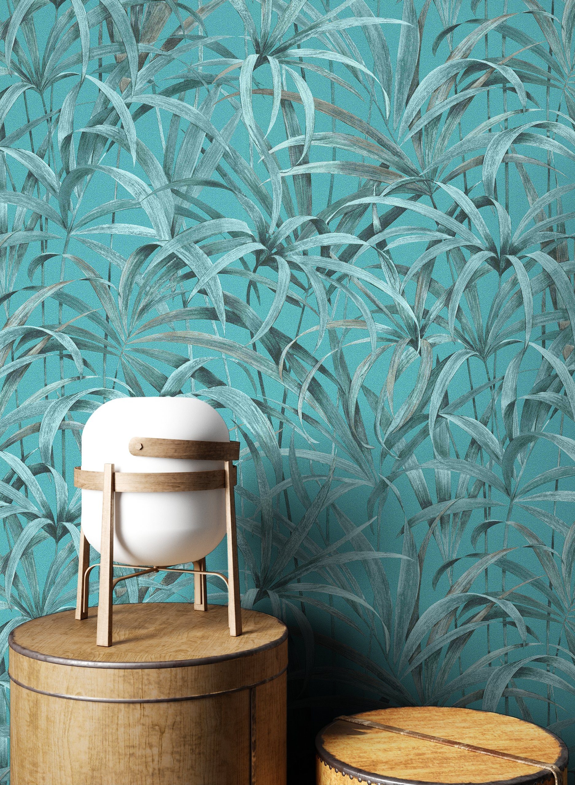 Newroom Vliestapete, Blau Tapete Tropisch Dschungel - Dschungeltapete Petrol Braun Floral Modern Palme Blätter für Wohnzimmer Schlafzimmer Küche