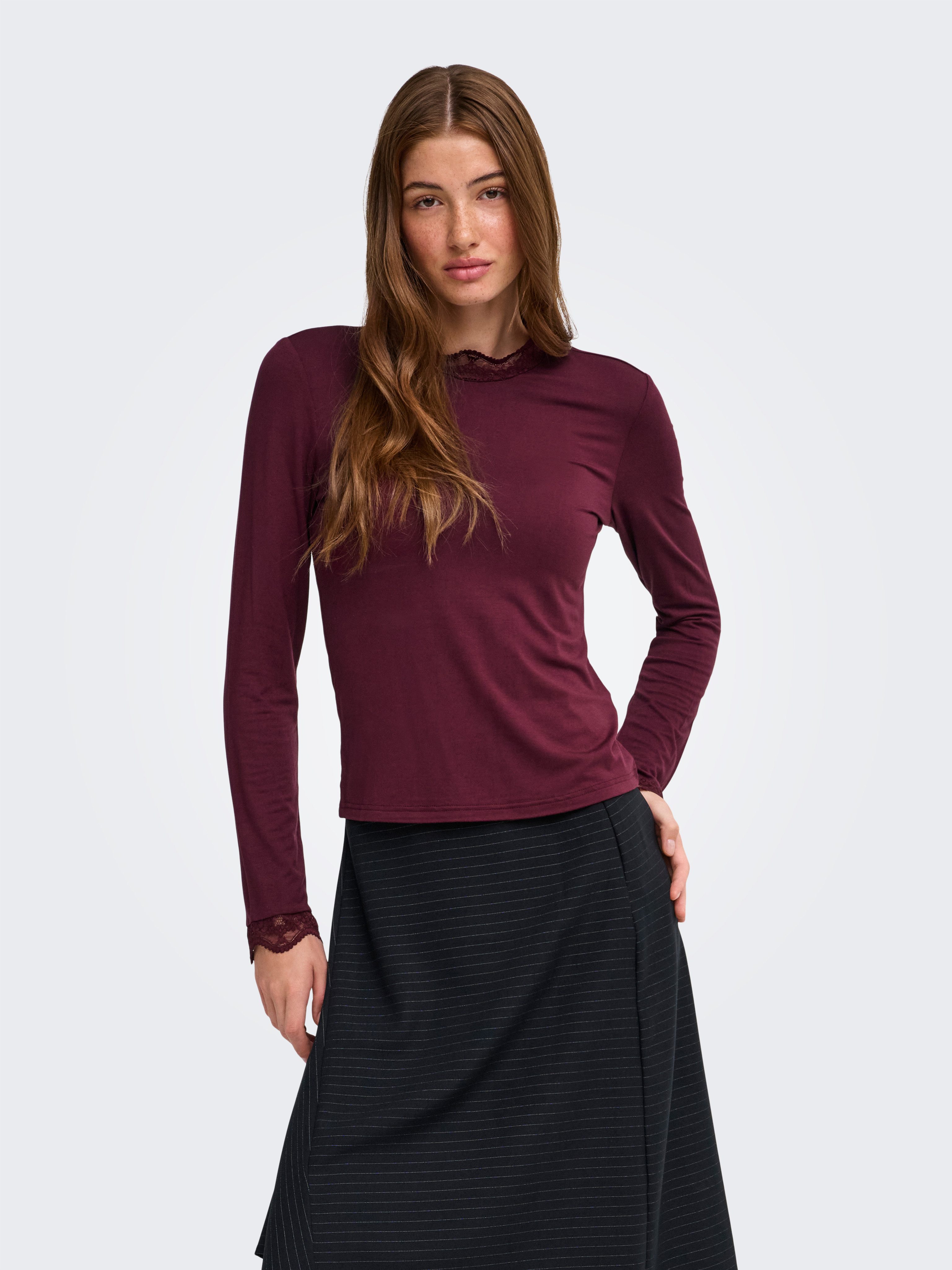 ONLY Langarmshirt ONLLIV L/S TOP WITH LACE DETAILS CS JRS Viskosemischung, regular fit