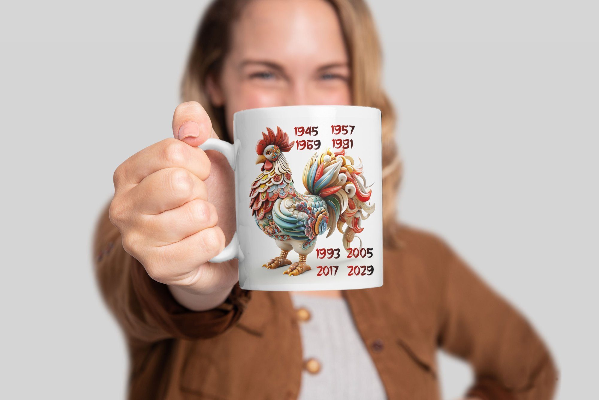 WS-Trend Tasse Hahn Chinesisches Jahres Sternzeichen Tasse Kaffeetasse Teetasse, Keramik