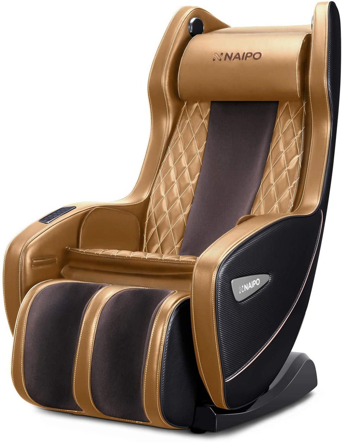 NAIPO Massagesessel, Massagestuhl mit Liegeposition, Bluetooth, Platzsparend Hellbraun-Schwarz