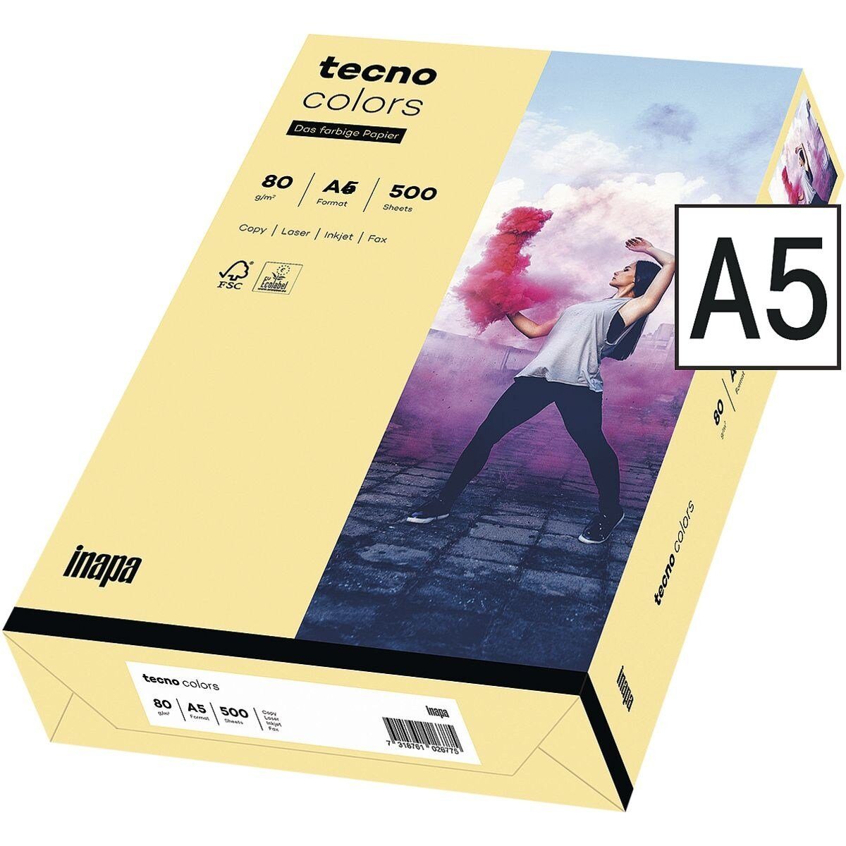 Inapa tecno Drucker- und Kopierpapier Rainbow, Pastellfarben, Format DIN A5, 80 g/m² chamois