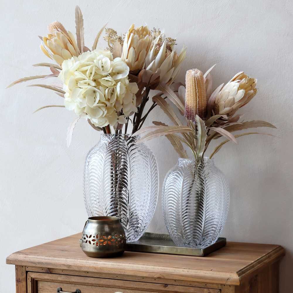 Chic Antique Dekovase Chic Antique Vase Glas mit Blatt Muster 18x14 cm