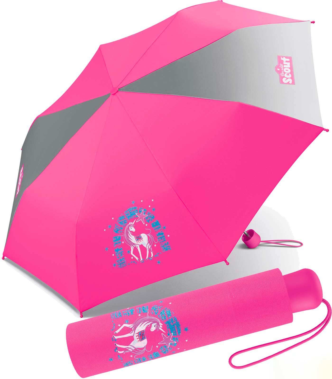 Scout Taschenregenschirm Mini Kinderschirm bedruckt, reflektierend leicht Basic