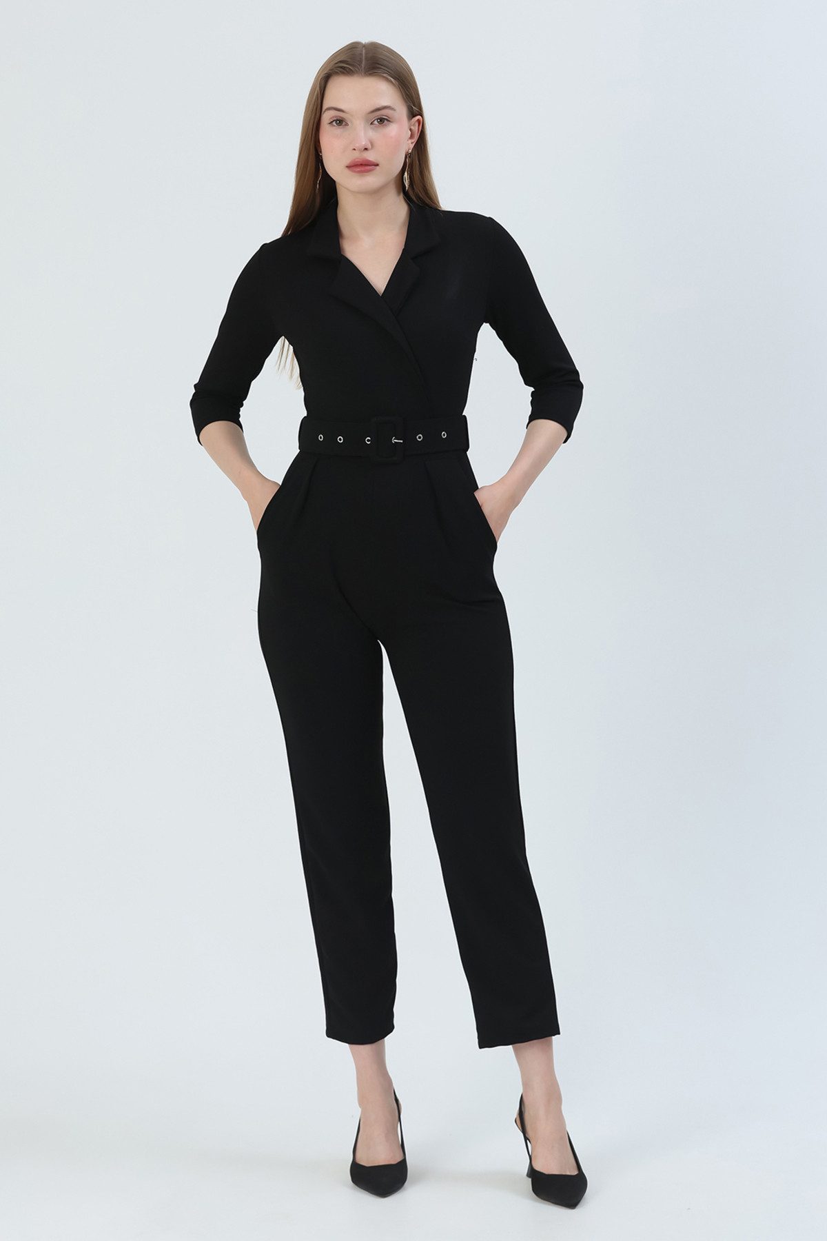 WOMAN VISION Overall Wickelkragen-Jumpsuit mit langen Ärmeln