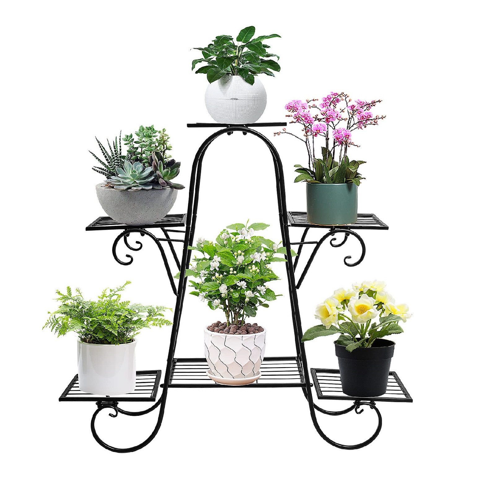Youyijia Blumenständer Metal Flower Stand Black Flower Stairs with 6 Levels