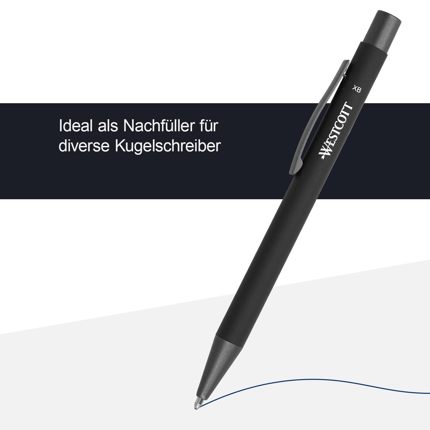 WESTCOTT Kugelschreibermine G2 Nachfüllpack Schwarz 10 Stück, Kugelschreiberminen XB 1,4 mm, kompatibel mit ISO Standard G2, dokumentenechte Tinte