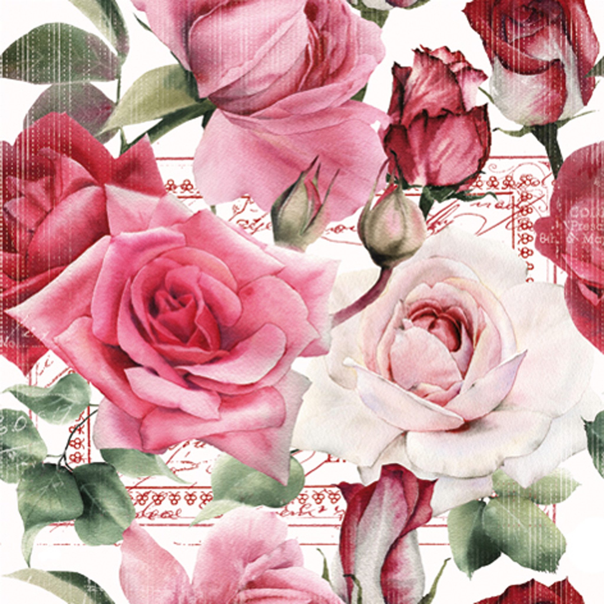 ti-flair Papierserviette, Servietten Papier 33x33cm 3-lag Rosen & Briefmarke 20 Stück Rosa / Rot