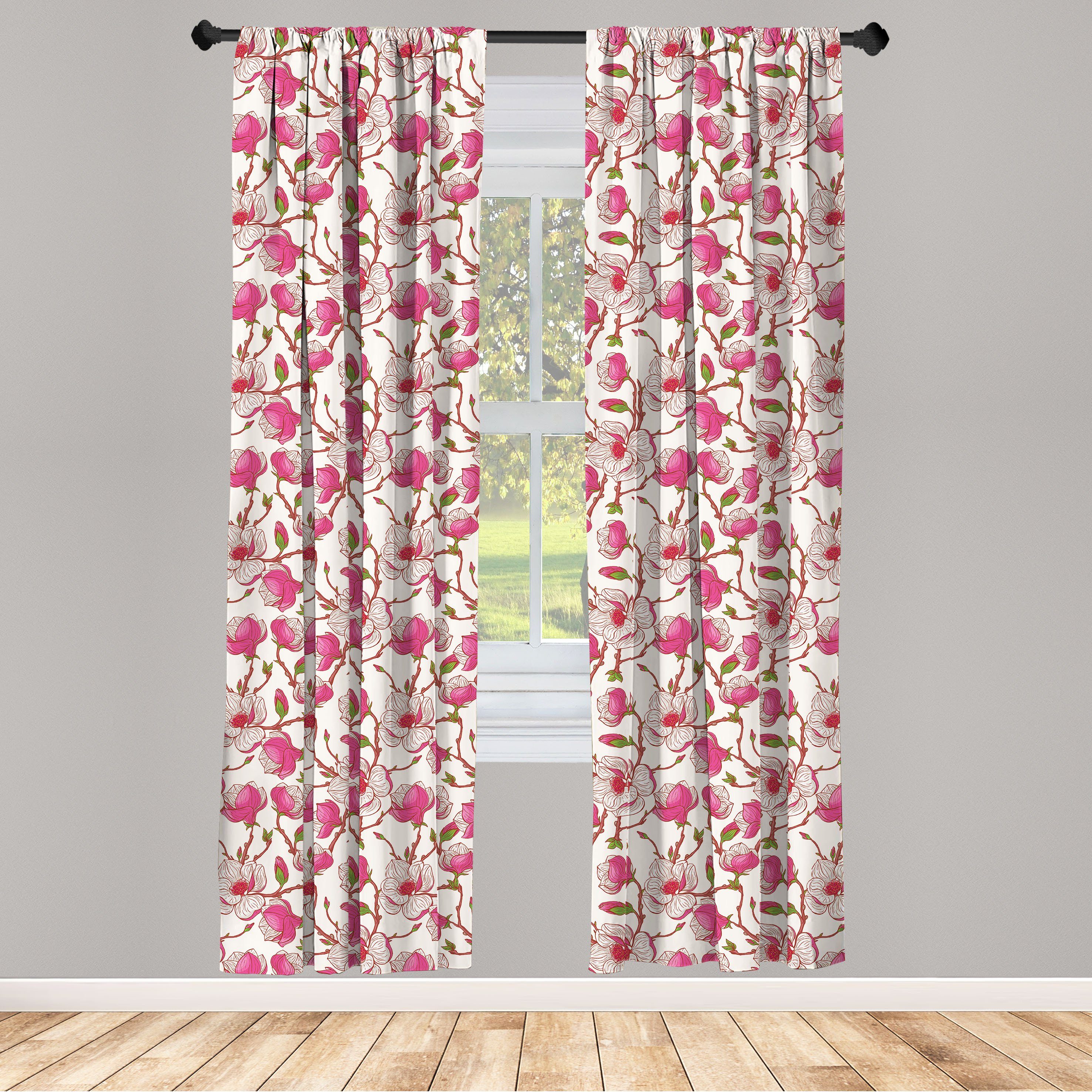 Gardine Vorhang für Wohnzimmer Schlafzimmer Dekor, Abakuhaus, Microfaser, Blume Pink Magnolia Garden