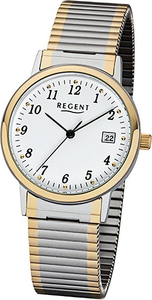 Regent Quarzuhr Regent Edelstahl Damen Herren Uhr F-1015, Damen, Herrenuhr  Edelstahlarmband, rundes Gehäuse, mittel (35mm)