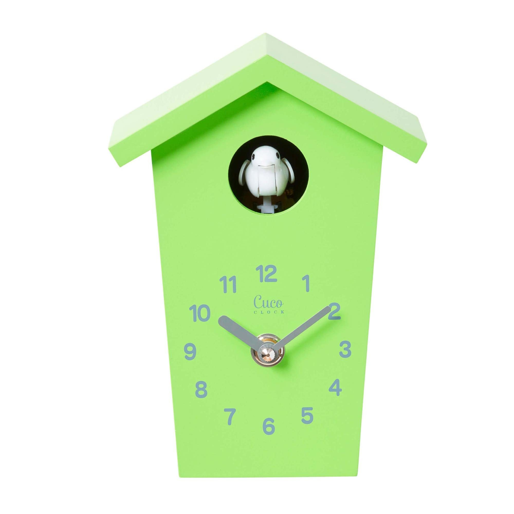 Cuco Clock Wanduhr Mini Kuckucksuhr HOCHHAUS, Wanduhr, Moderne Schwarzwalduhr (17,0 × 12,4 × 9cm, mit Nachtruhefunktion, Kuckucksruf, Quarzuhrwerk) Grün
