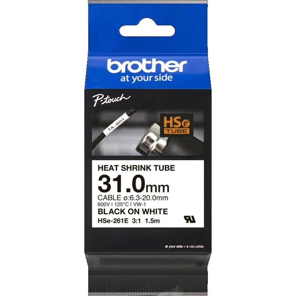 Brother Beschriftungsband Schrumpfschlauchkassette HSE-261E 31mm schwarz/weiß