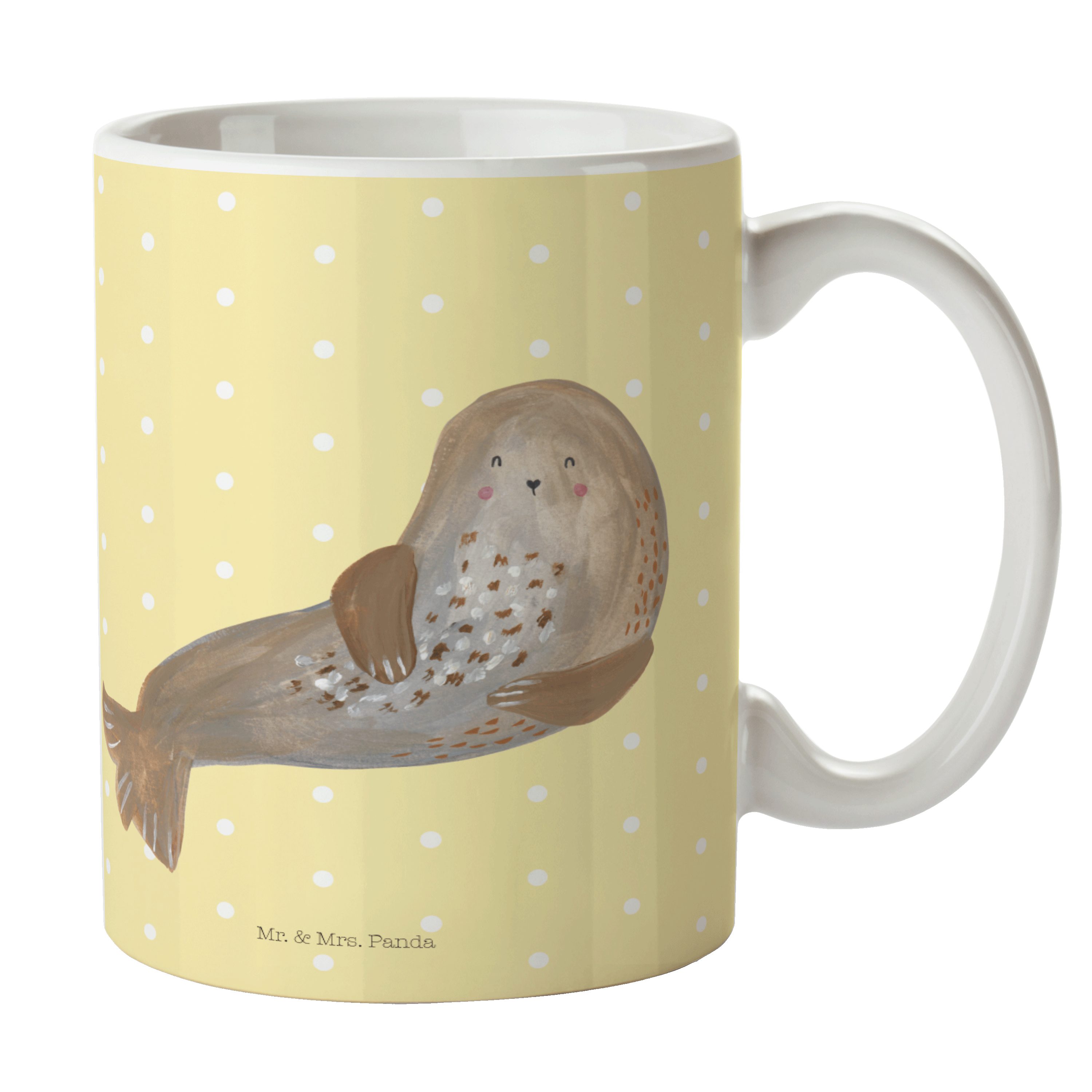 Mr. & Mrs. Panda Tasse »Robbe lachend Gelb Pastell Geschenk, süße