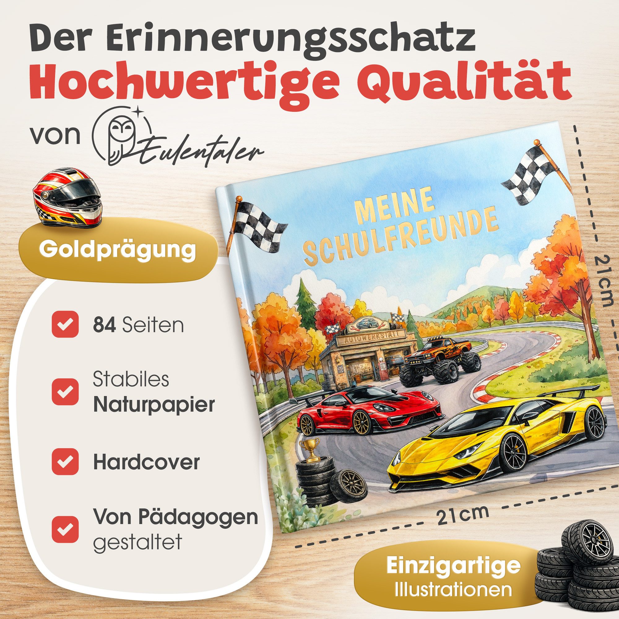 Eulentaler Freundebuch Junge (Schule) I von Pädagogen gestaltet, Autos, Monstertrucks & Goldprägung, Geschenk für Schulkinder – Bild 2 von 5