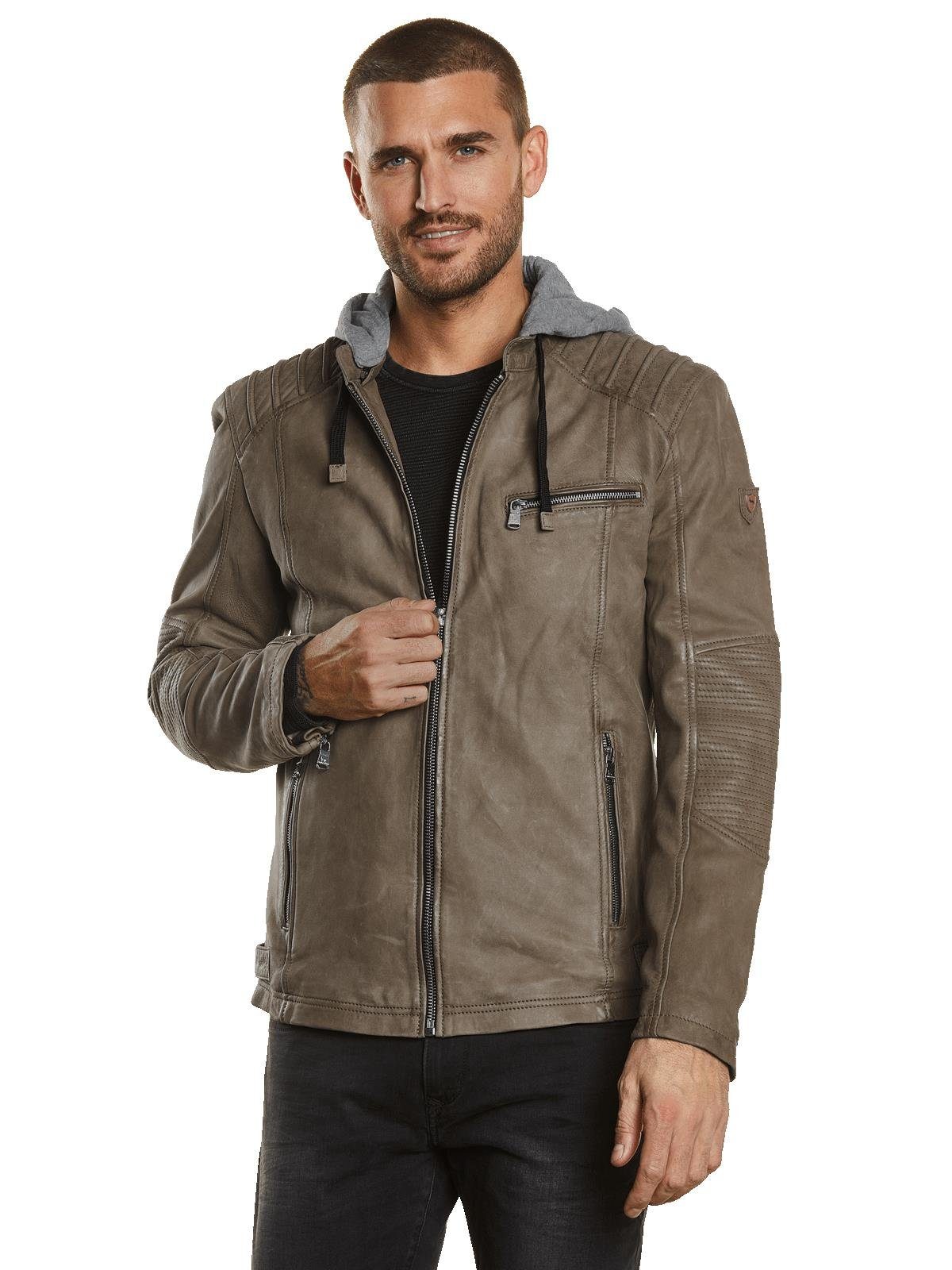 emilio adani Lederjacke Lederjacke mit abnehmbarer Kapuze