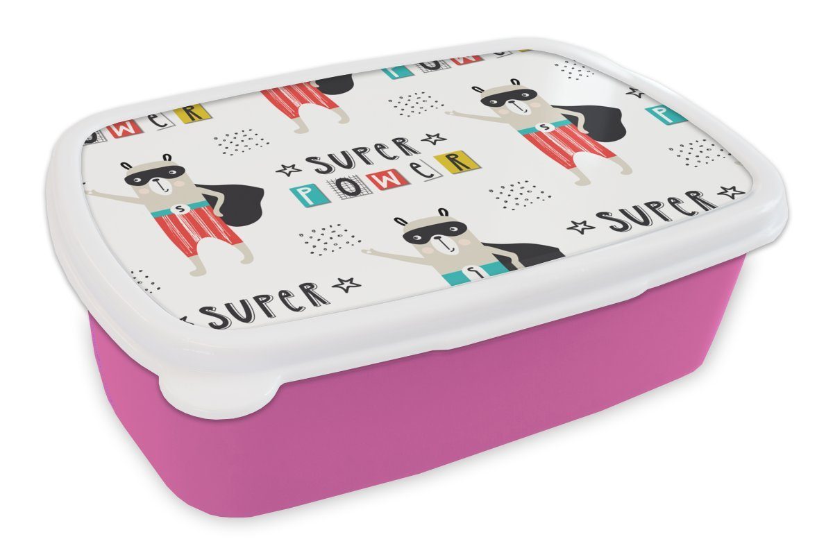 (2-tlg), Kinder, Superheld, Snackbox, MuchoWow Kunststoff rosa Brotdose für Jungen Lunchbox Erwachsene, - Muster - Brotbox Mädchen, Kunststoff,