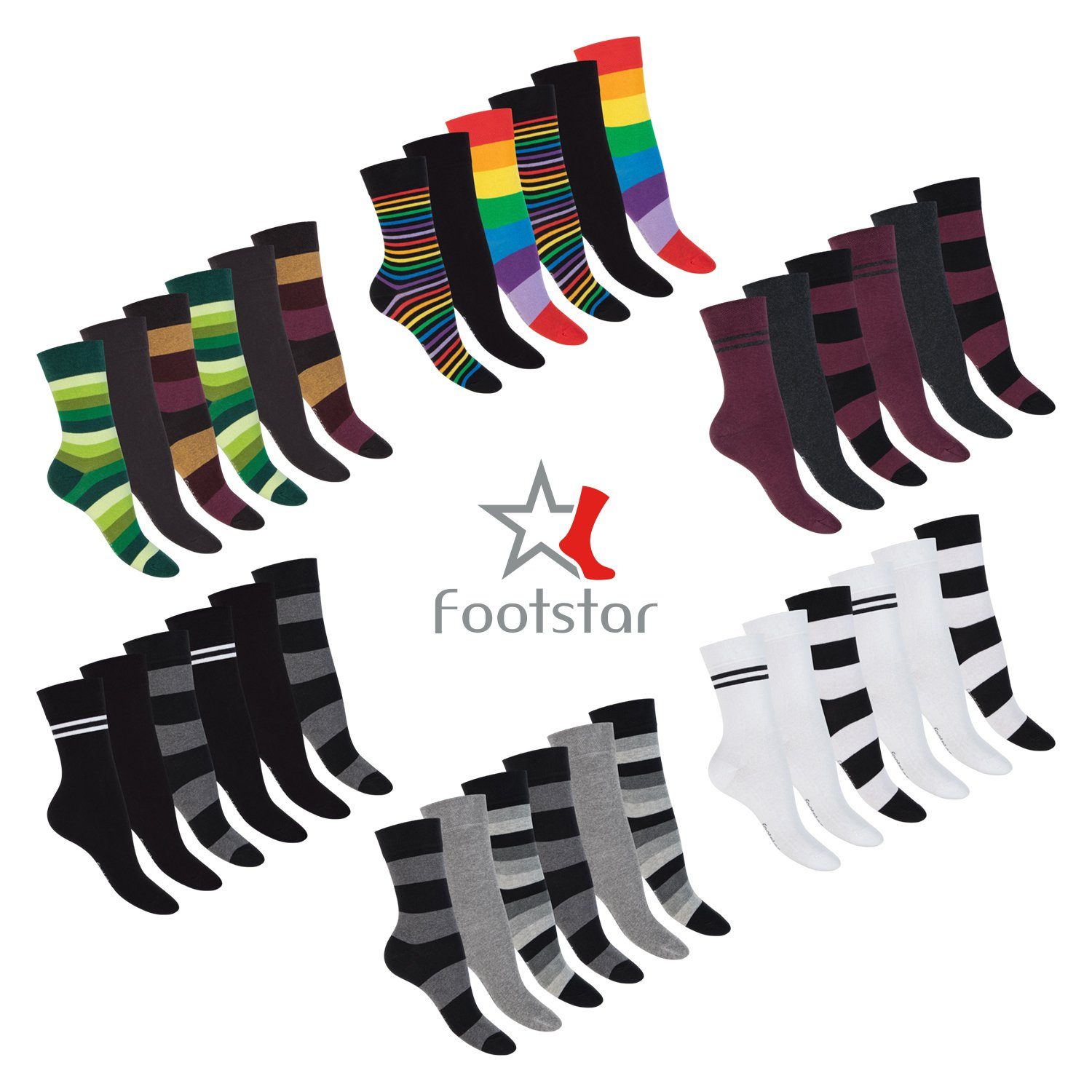 Ringel Damen Footstar Socken Paar) (6 Weiß Basicsocken