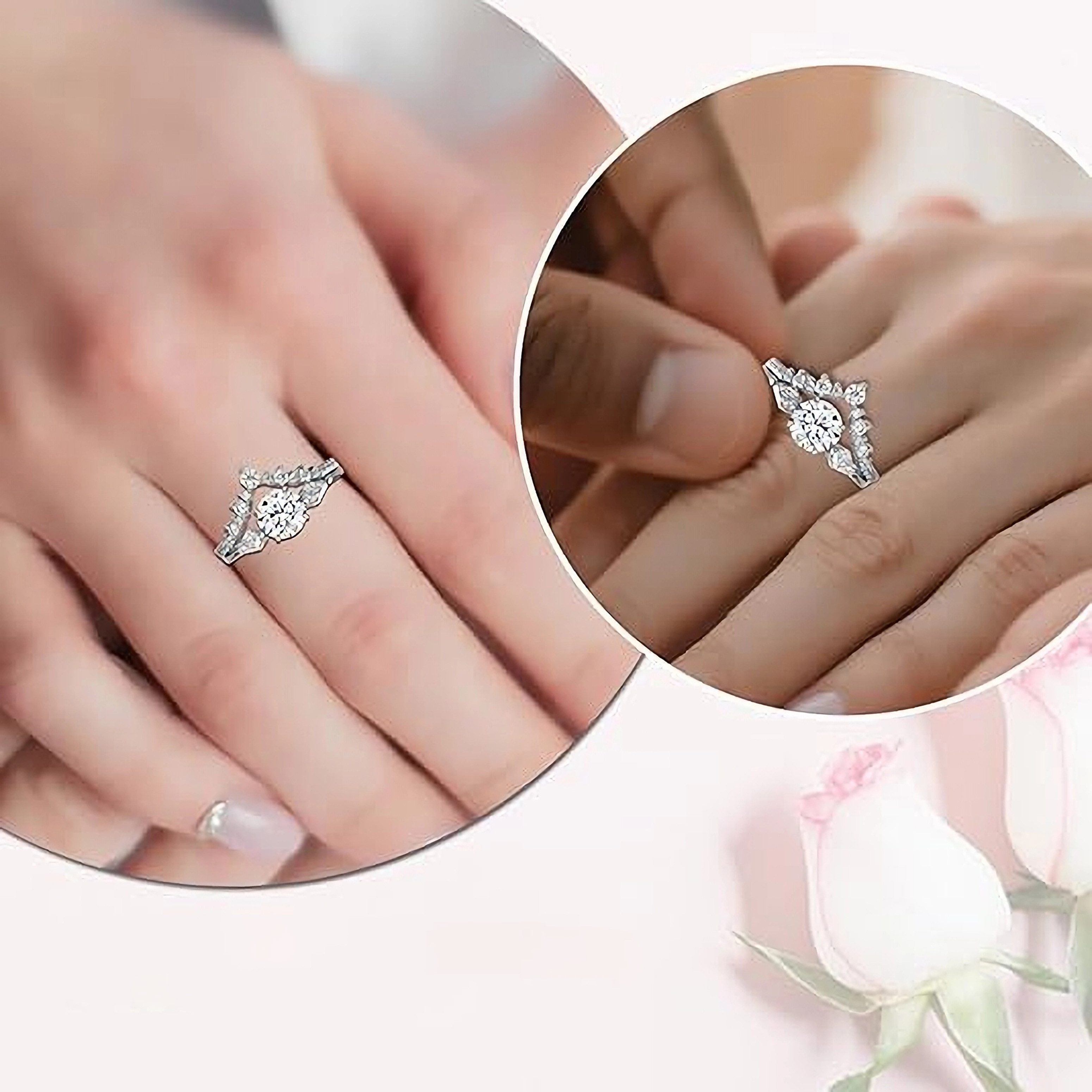 Jumpeak Verlobungsring 585Gold, 1,5ct runder Brillantschliff- Labordiamant,Brautring-Set, Opulenter Vintage-Ring mit IGI,Ein kostbares Geschenk für Ihre Liebste