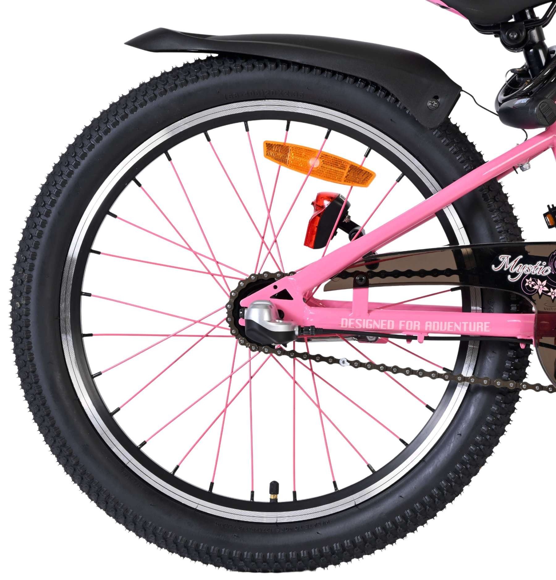 Volare Kinderfahrrad Mystic 20 Zoll Rosa - 3 Gangschaltung, verstellbarer Sattel & Lenker, mit Vorder- und Rücklicht, Speichenreflektoren und pinken Speichen