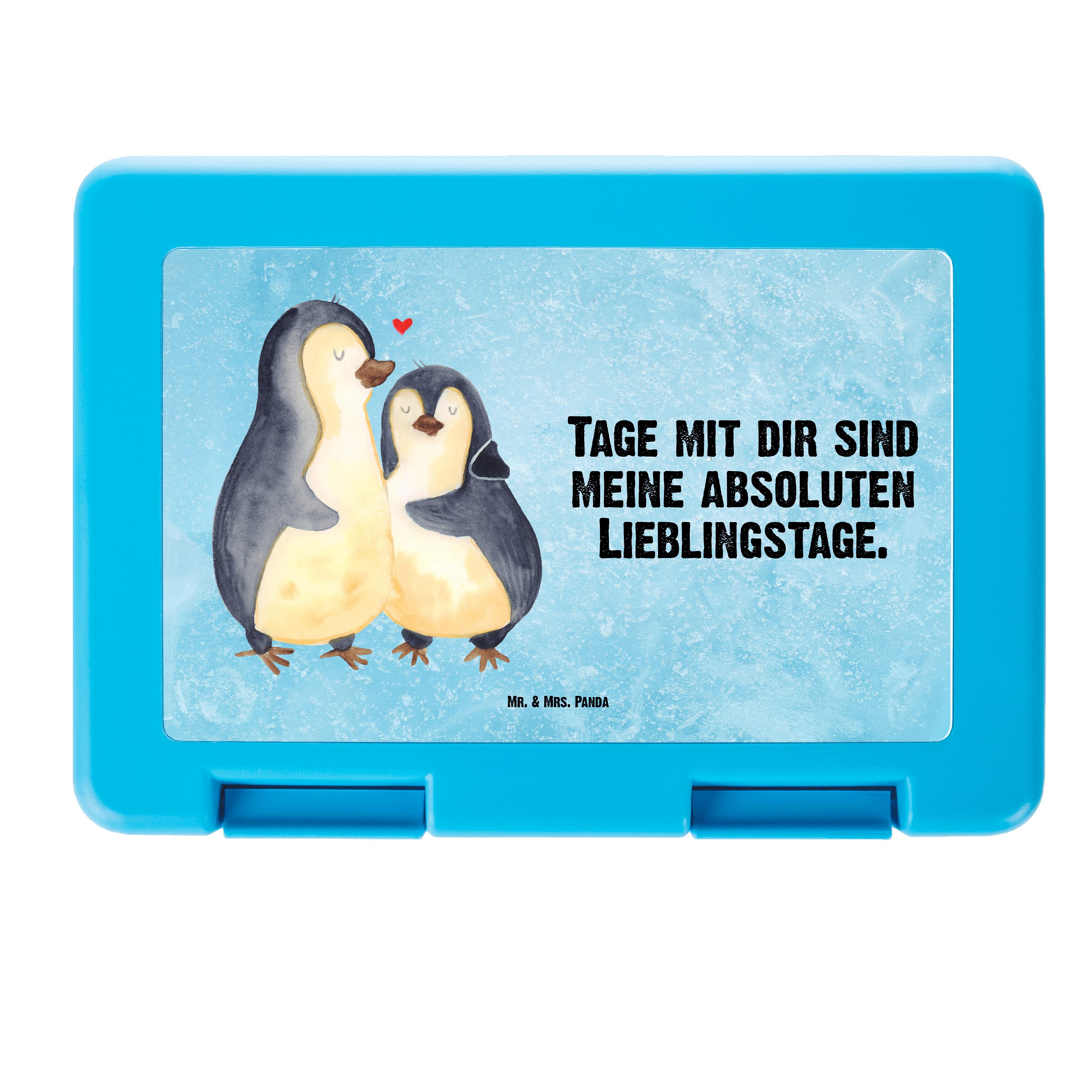 Mr. & Mrs. Panda Butterdose Pinguin umarmend - Eisblau - Geschenk, Liebesbeweis, Liebe, Hochzeit, Premium Kunststoff, (1-tlg)
