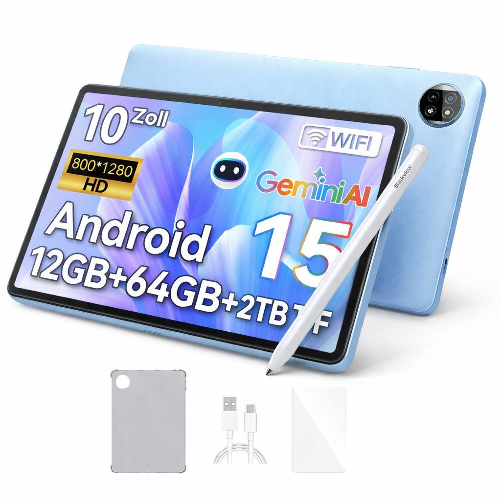 blackview 10" Tab20WiFi Android15 incl. Hülle/Stift/Displayschutzfolie Tablet (10.1", 64 GB, Android15, 6000mAh, HD+, incl. Tablet-Hülle/Stift)