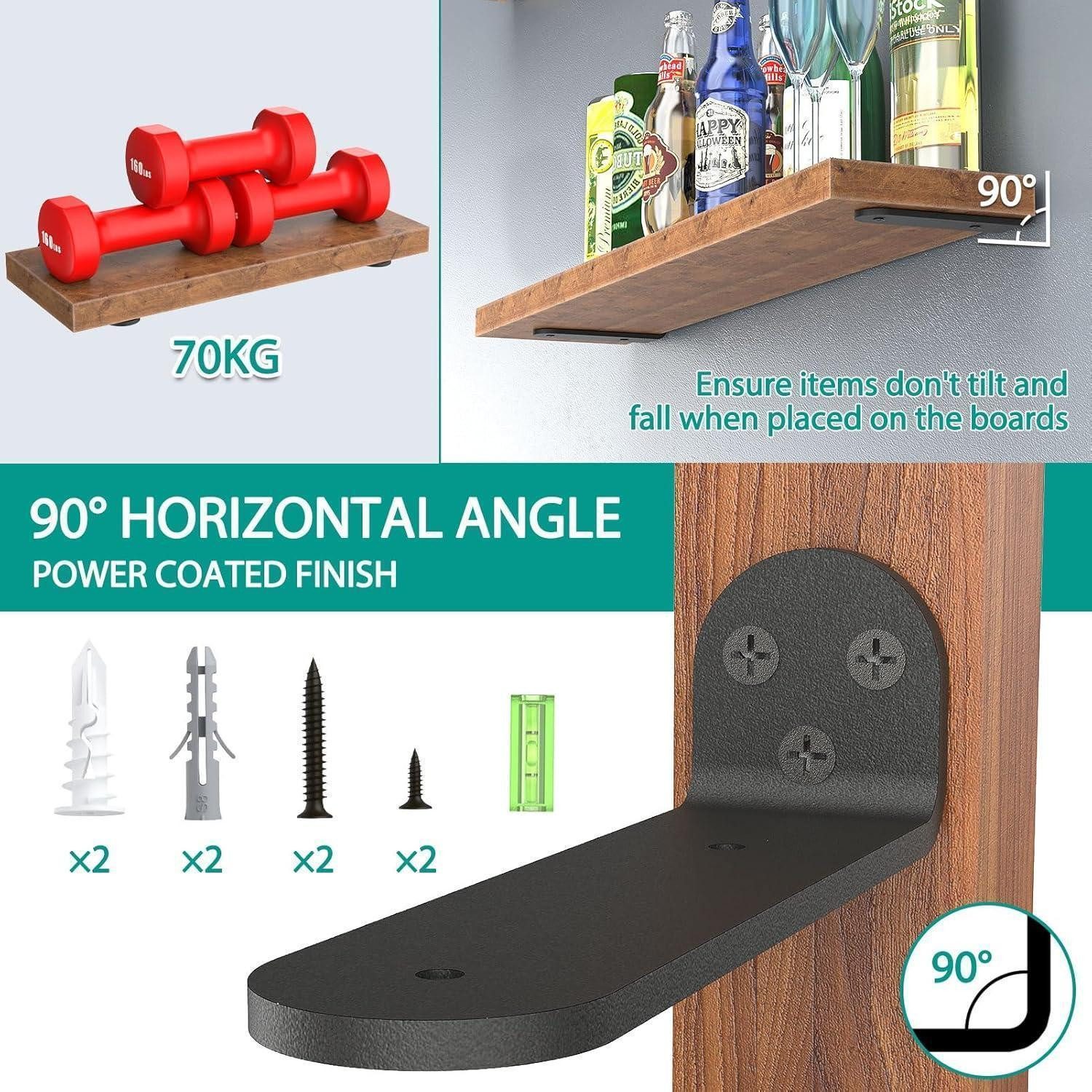 LuxusKollektion Wandregalhalter Regalträger Schwerlast 15cm 70kg 4 Stück Schwarz 15cm-4pack Black – Bild 2 von 5